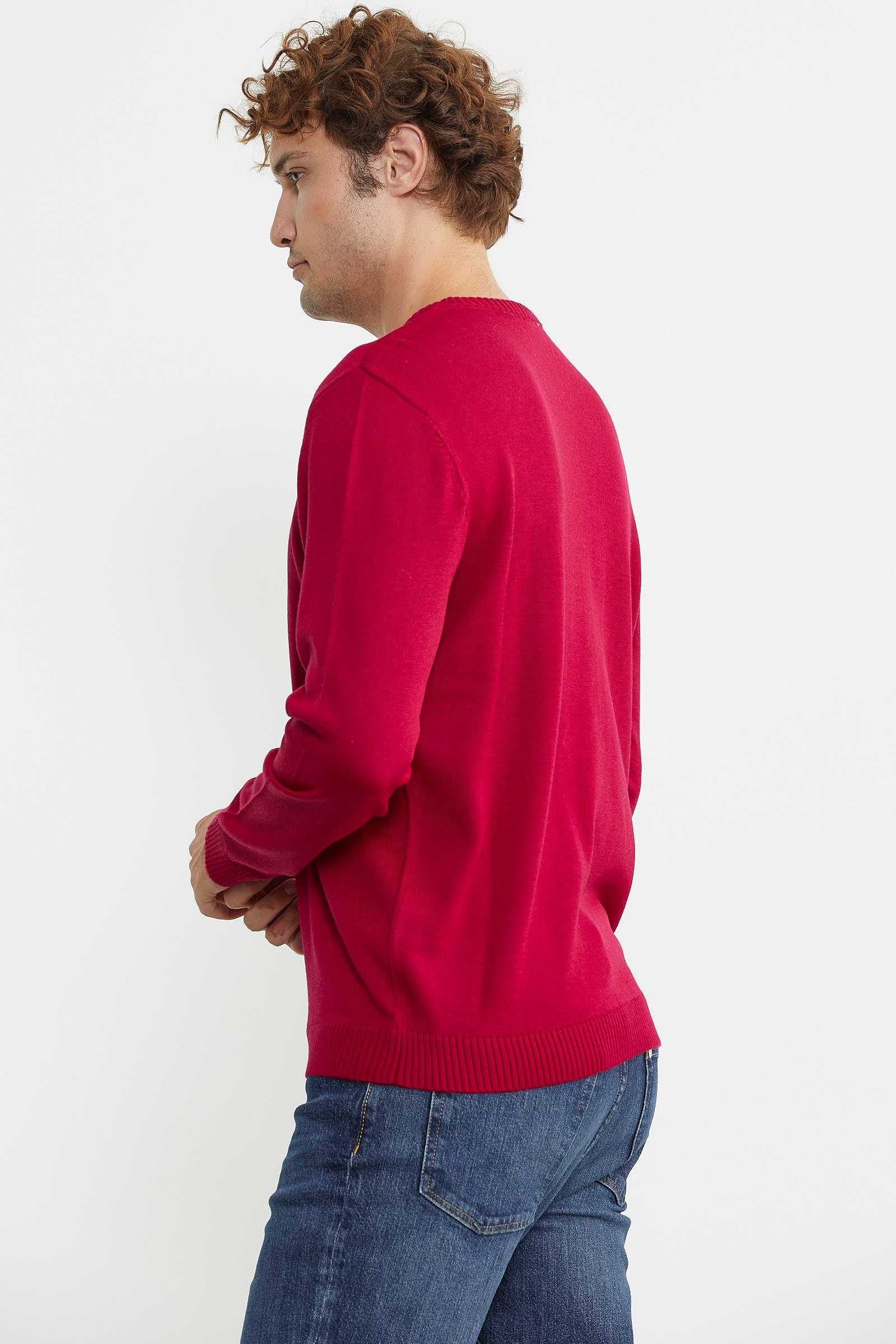 Sıfır Yaka Basic Triko Kazak - Kırmızı - Sementa