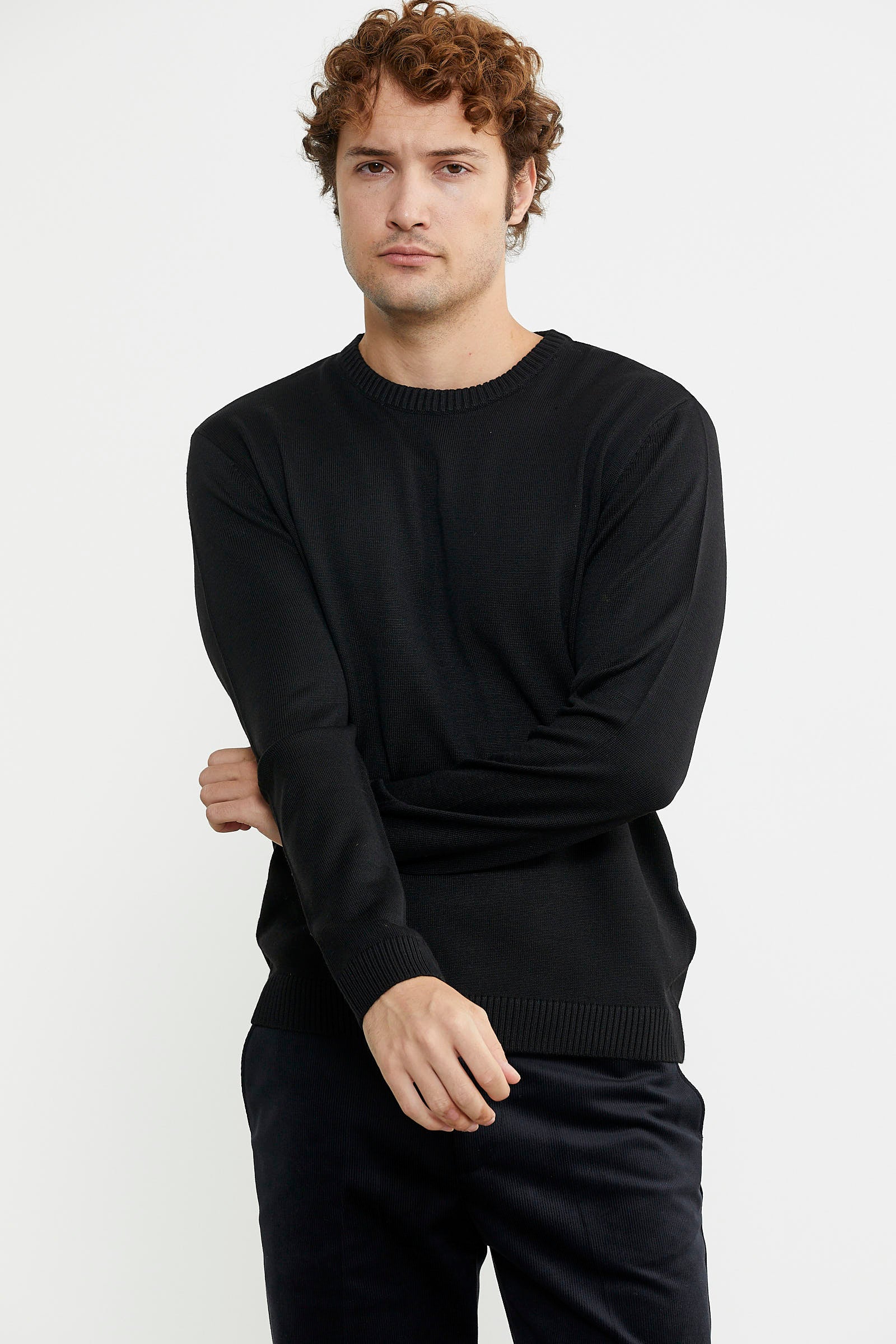 Sıfır Yaka Basic Triko Kazak - Siyah - Sementa