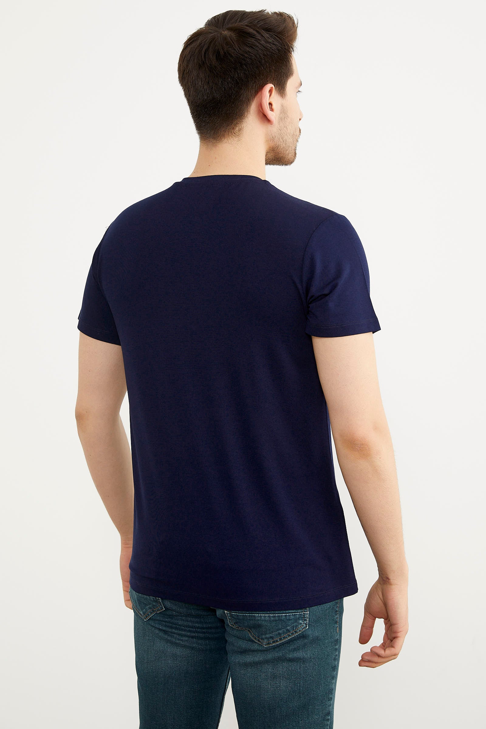 Sıfır Yaka Baskılı Kısa Kol Tişört - Lacivert (5) Sementa