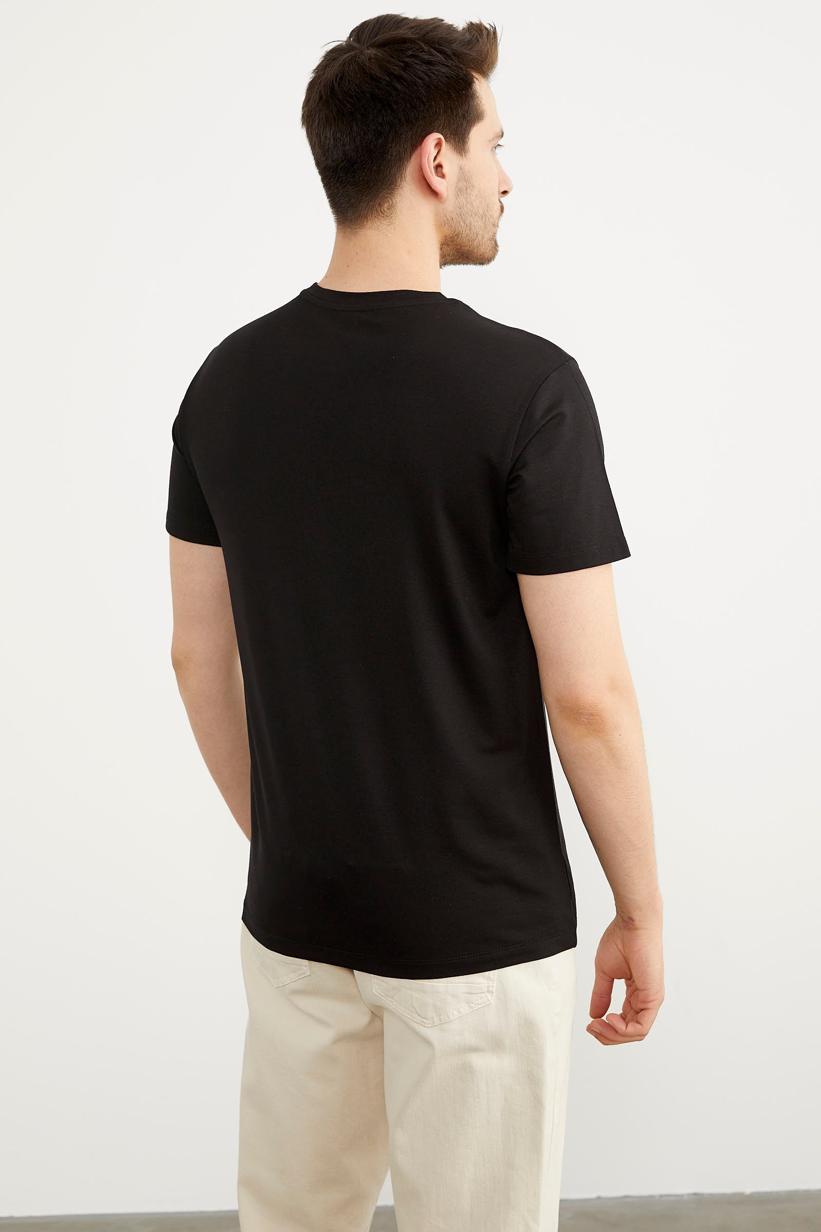 Sıfır Yaka Baskılı Kısa Kol Tişört - Siyah (5) Sementa