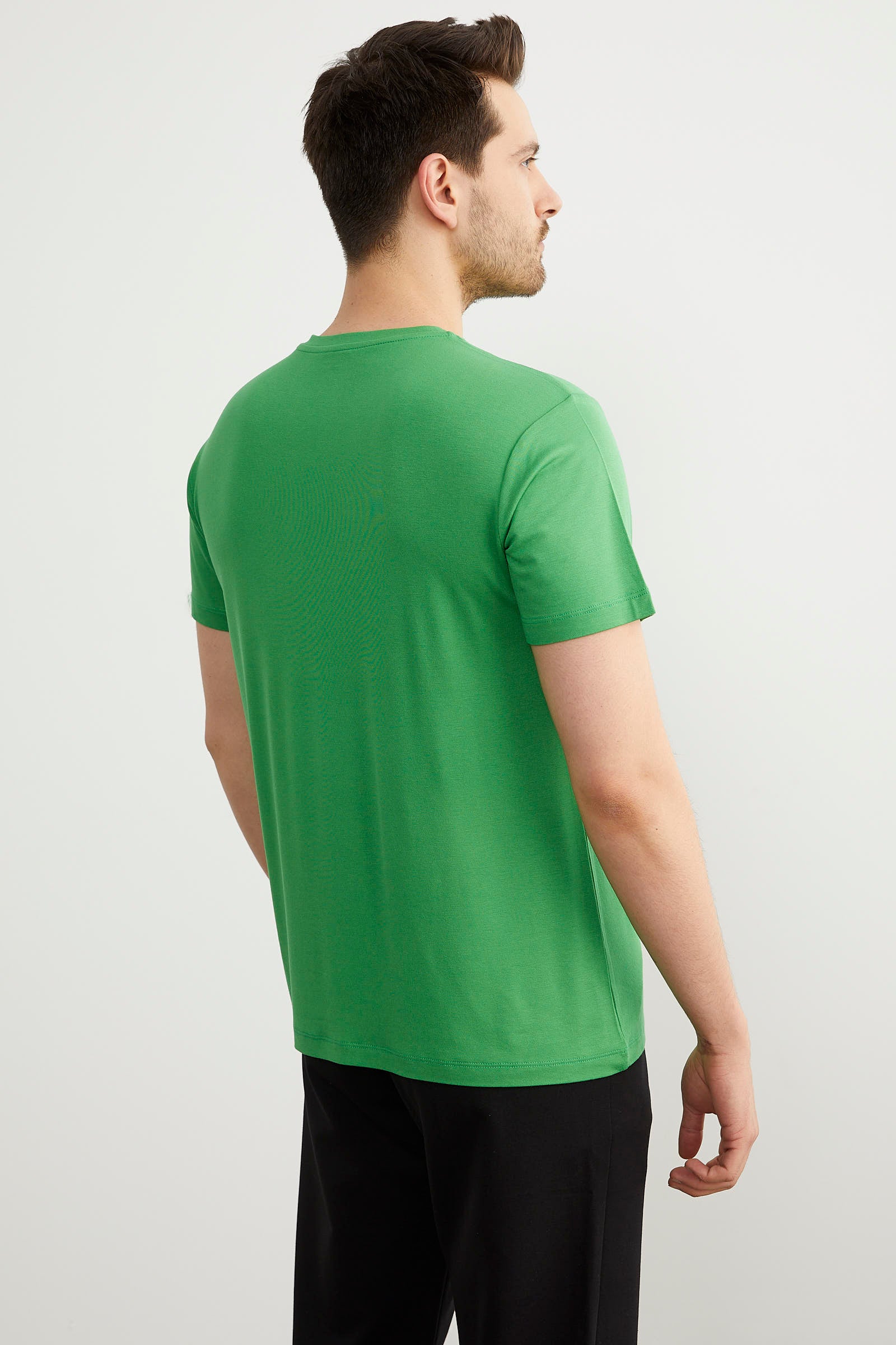 Sıfır Yaka Baskılı Kısa Kol Tişört - Yeşil (6) Sementa
