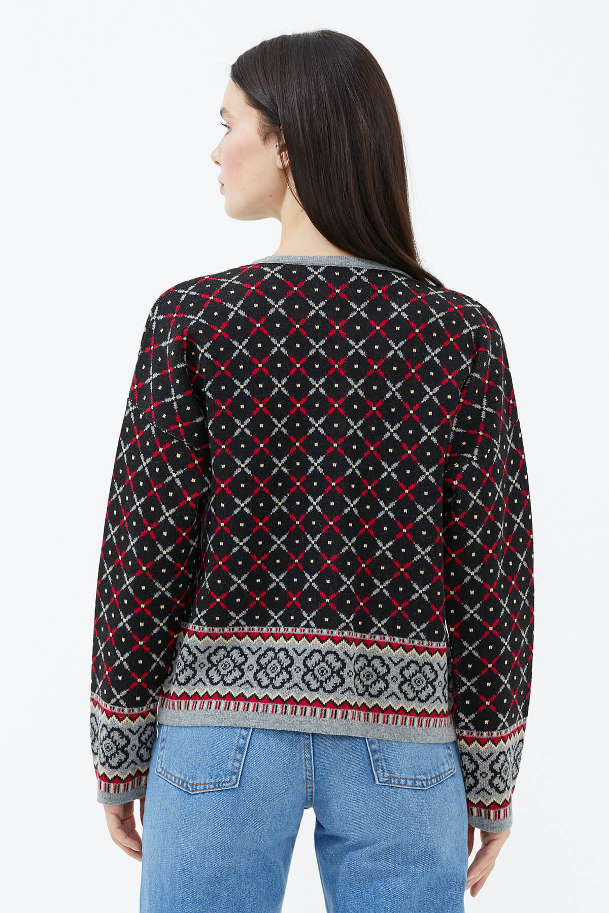 Sıfır Yaka Broşlu Triko Hırka - Gri (4) Sementa