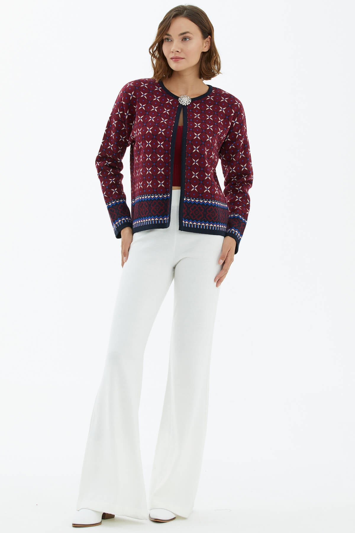 Sıfır Yaka Broşlu Triko Hırka - Lacivert (3) Sementa