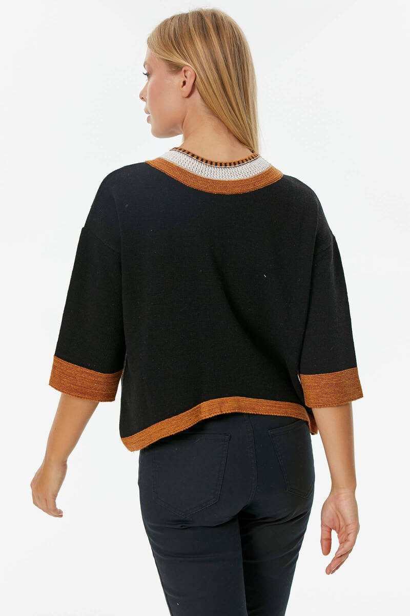 Sıfır Yaka Cep Detaylı Triko Kazak - Siyah (4) Sementa