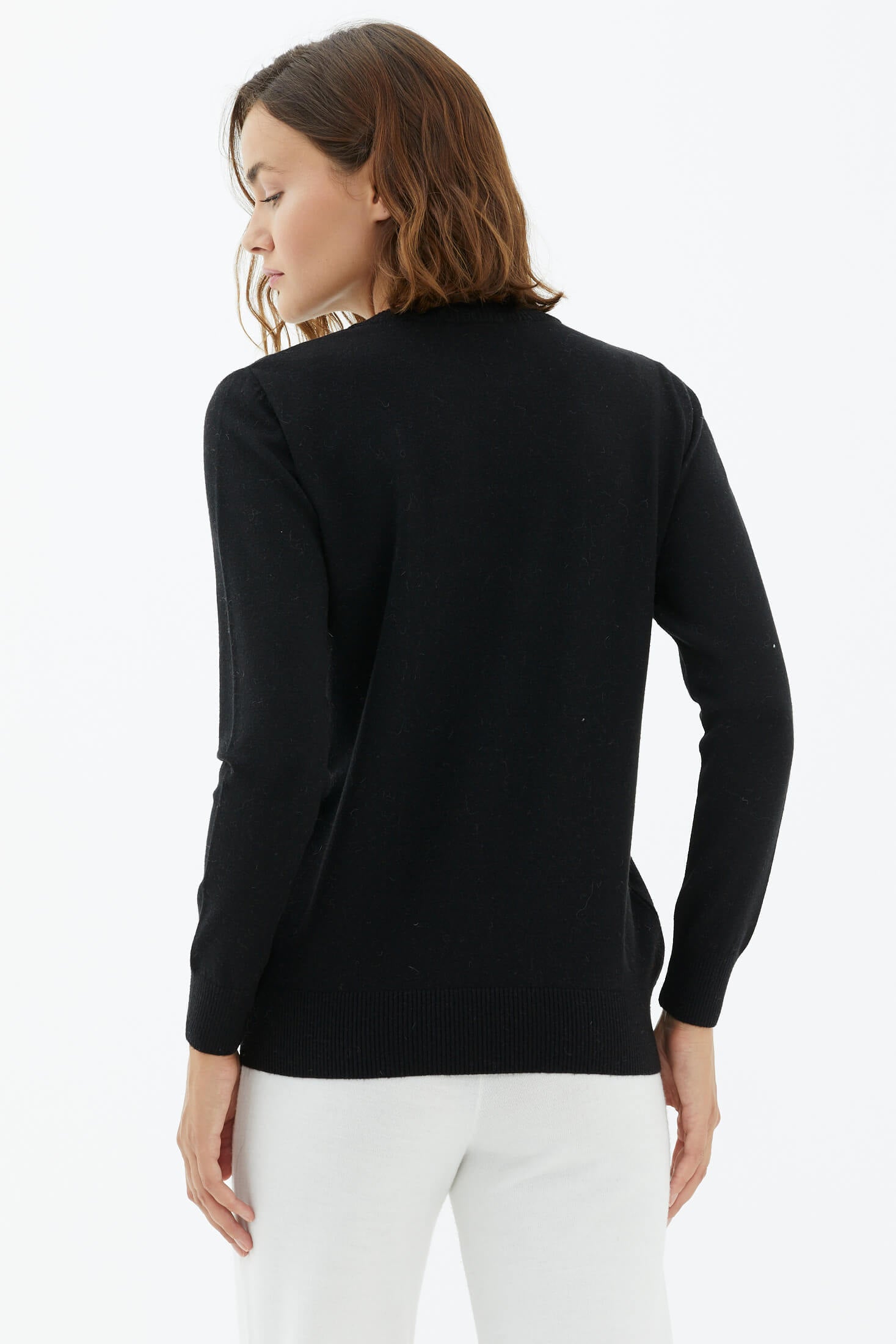 Sıfır Yaka Cepli Düğmeli Triko Kazak - Siyah (4) Sementa