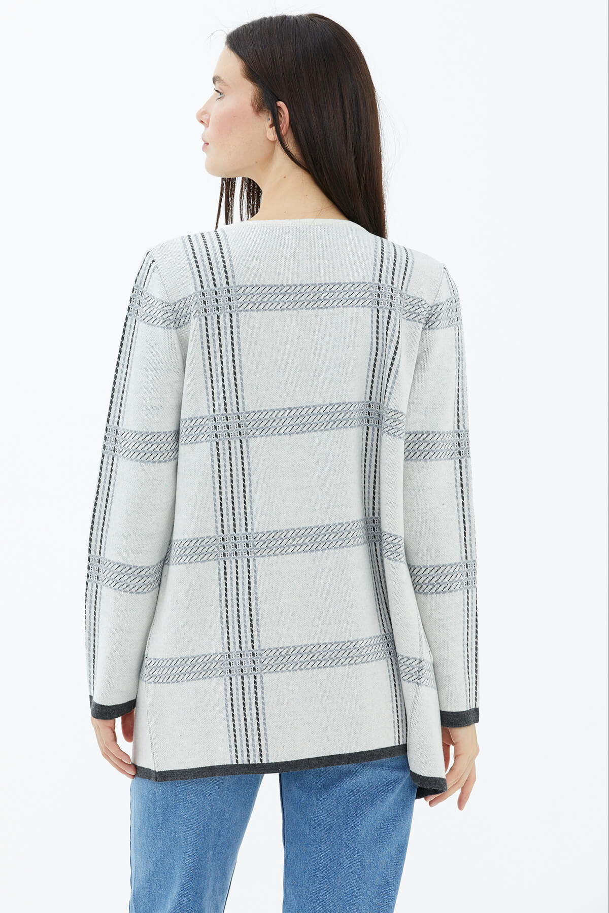 Sıfır Yaka Cepli Triko Ceket - Beyaz (4) Sementa