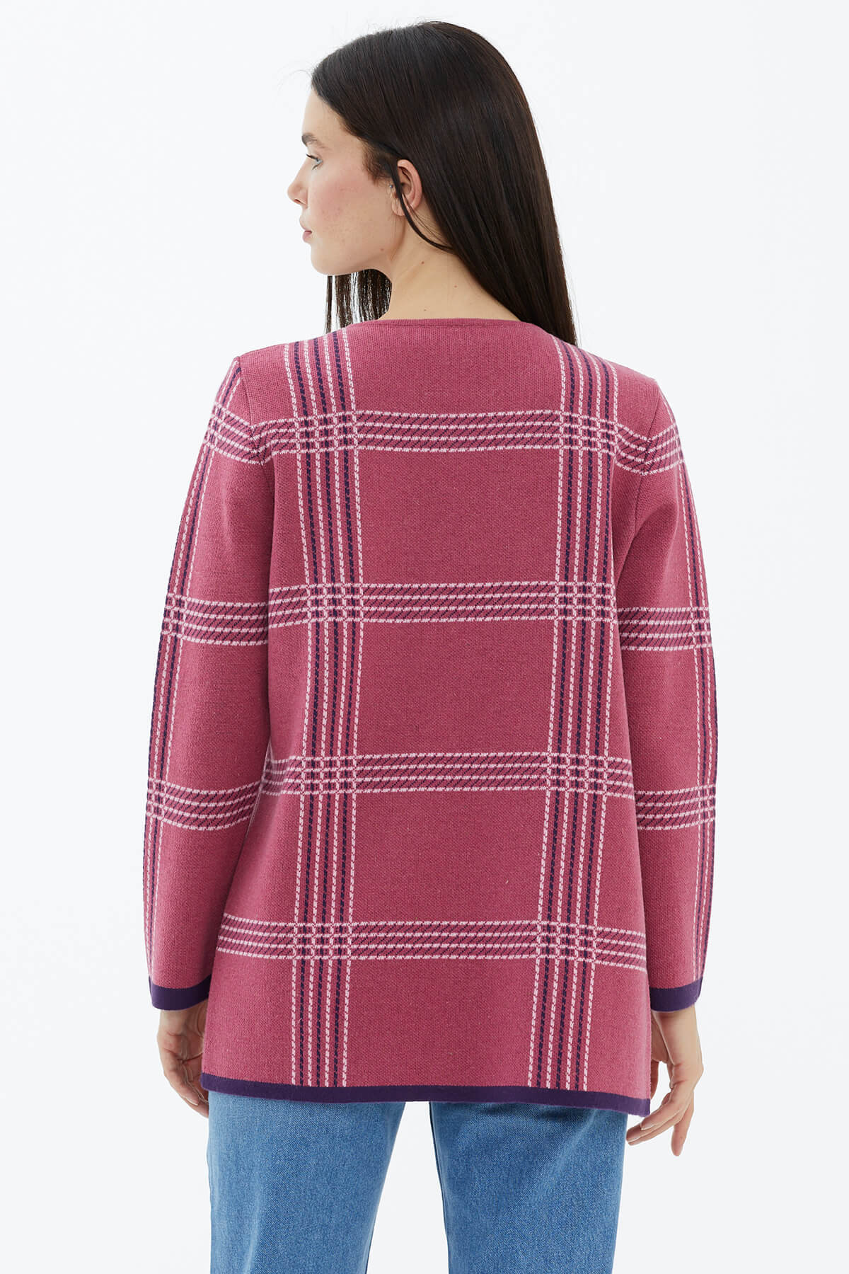 Sıfır Yaka Cepli Triko Ceket - Gül (4) Sementa