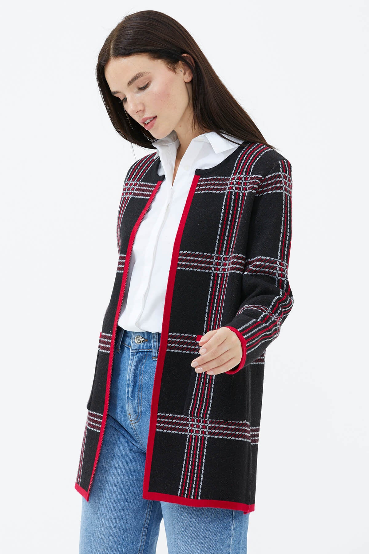 Sıfır Yaka Cepli Triko Ceket - Siyah (3) Sementa