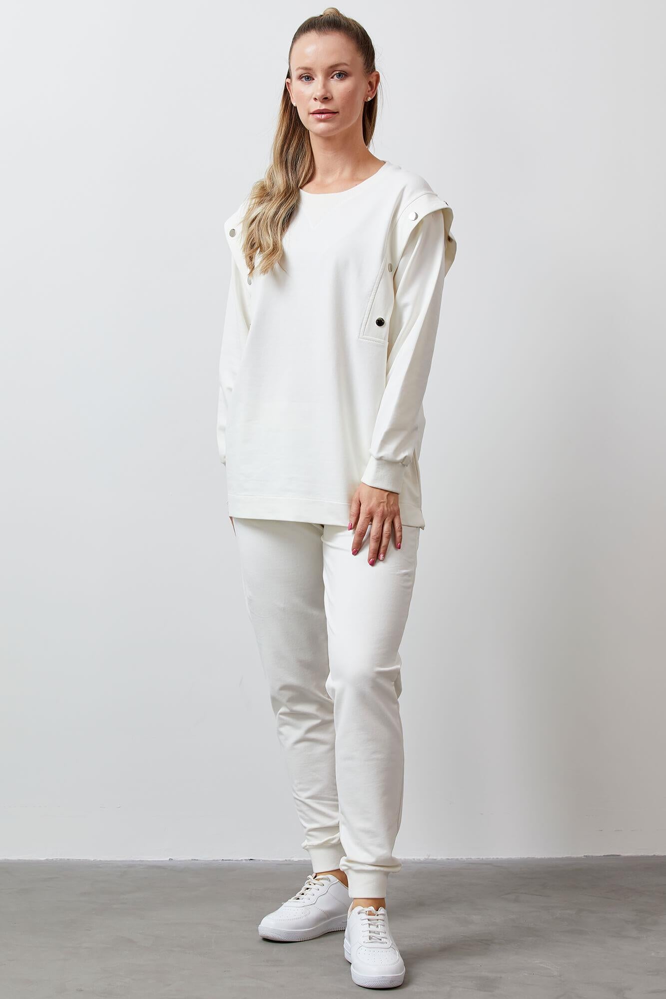 Sıfır Yaka ÇıtÇıt Detaylı Eşofman Takım - Ekru (6) Sementa