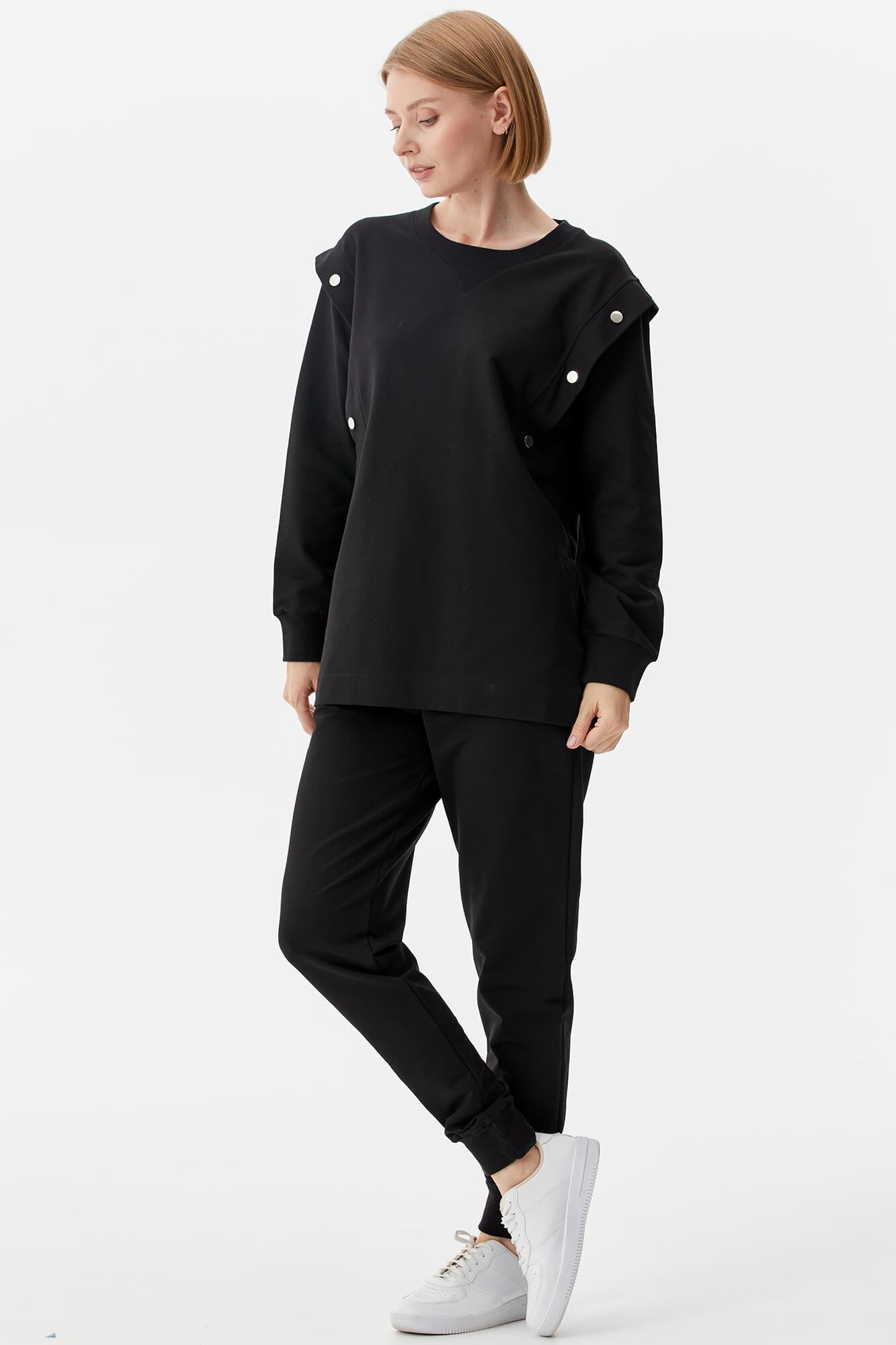 Sıfır Yaka ÇıtÇıt Detaylı Eşofman Takım - Siyah (6) Sementa