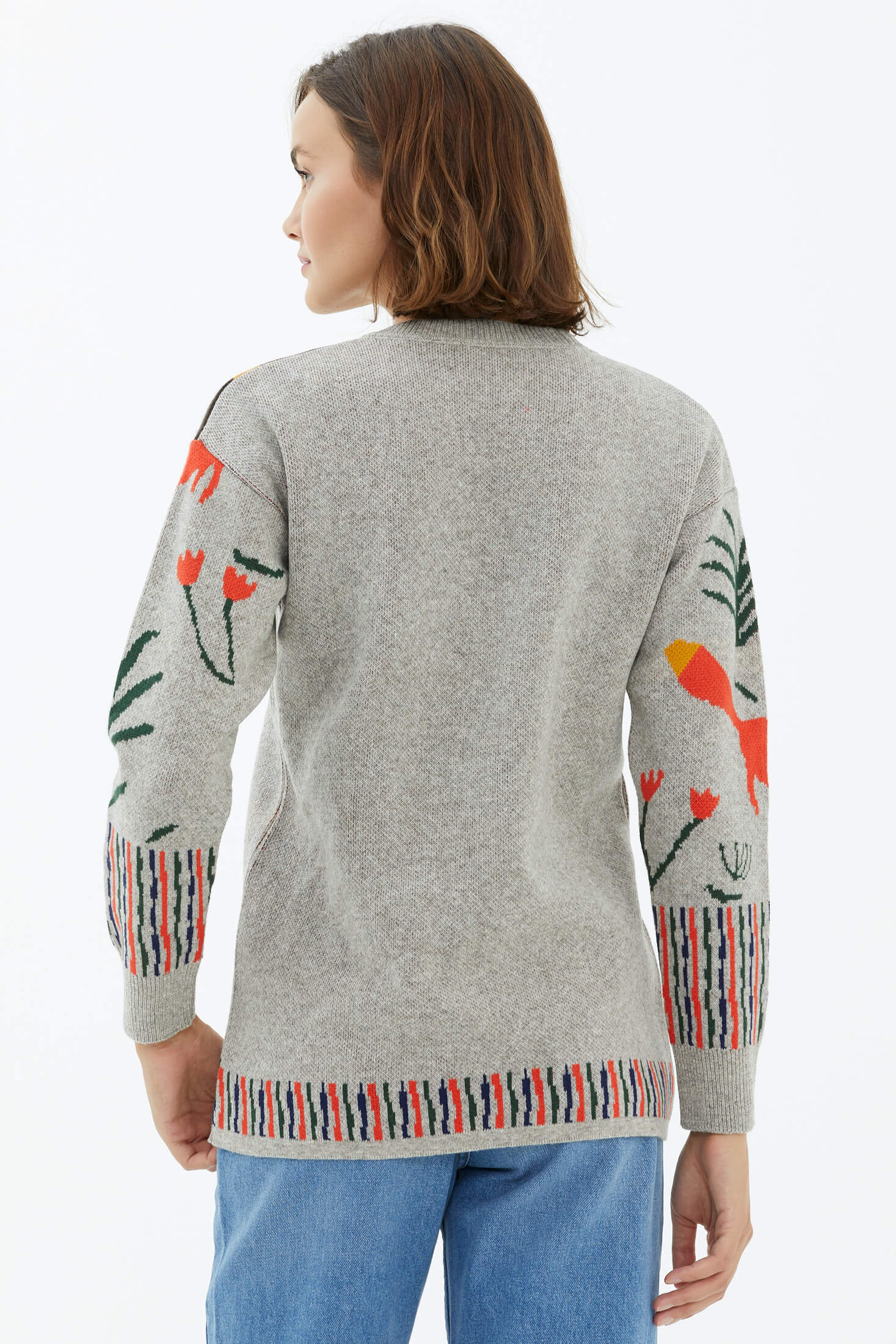 Sıfır Yaka Desenli Triko Kazak - Vizon (4) Sementa