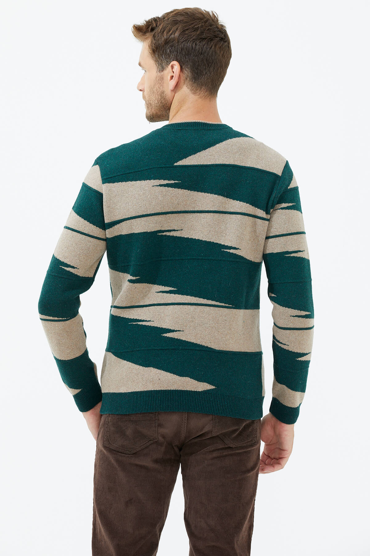 Sıfır Yaka Desenli Triko Kazak - Yeşil (5) Sementa