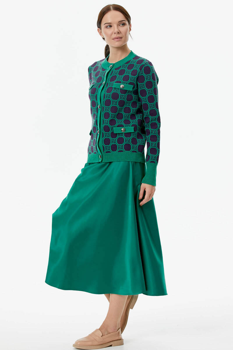 Sıfır Yaka Düğmeli Cep Detaylı Triko Hırka - Yeşil - Mor (4) Sementa