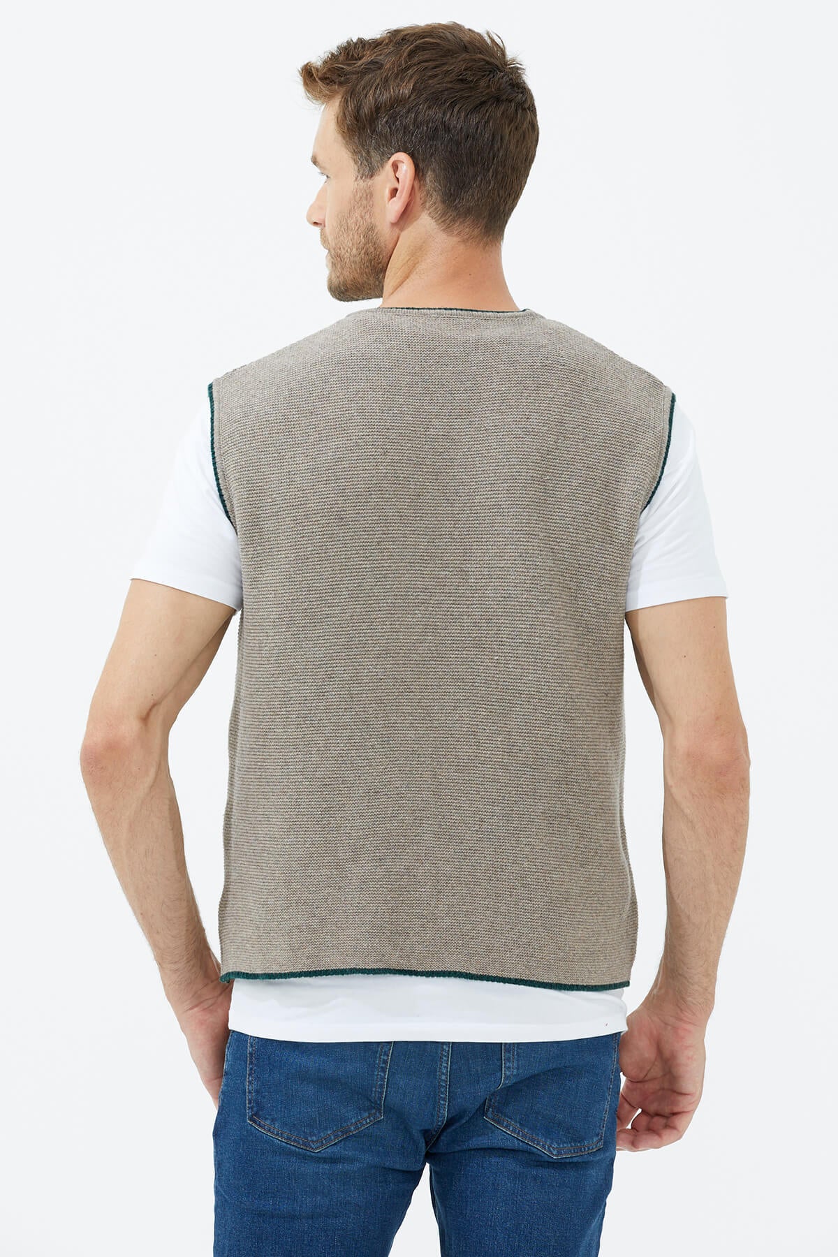 Sıfır Yaka Düğmeli Cepli Yelek - Sütlü Kahve (4) Sementa