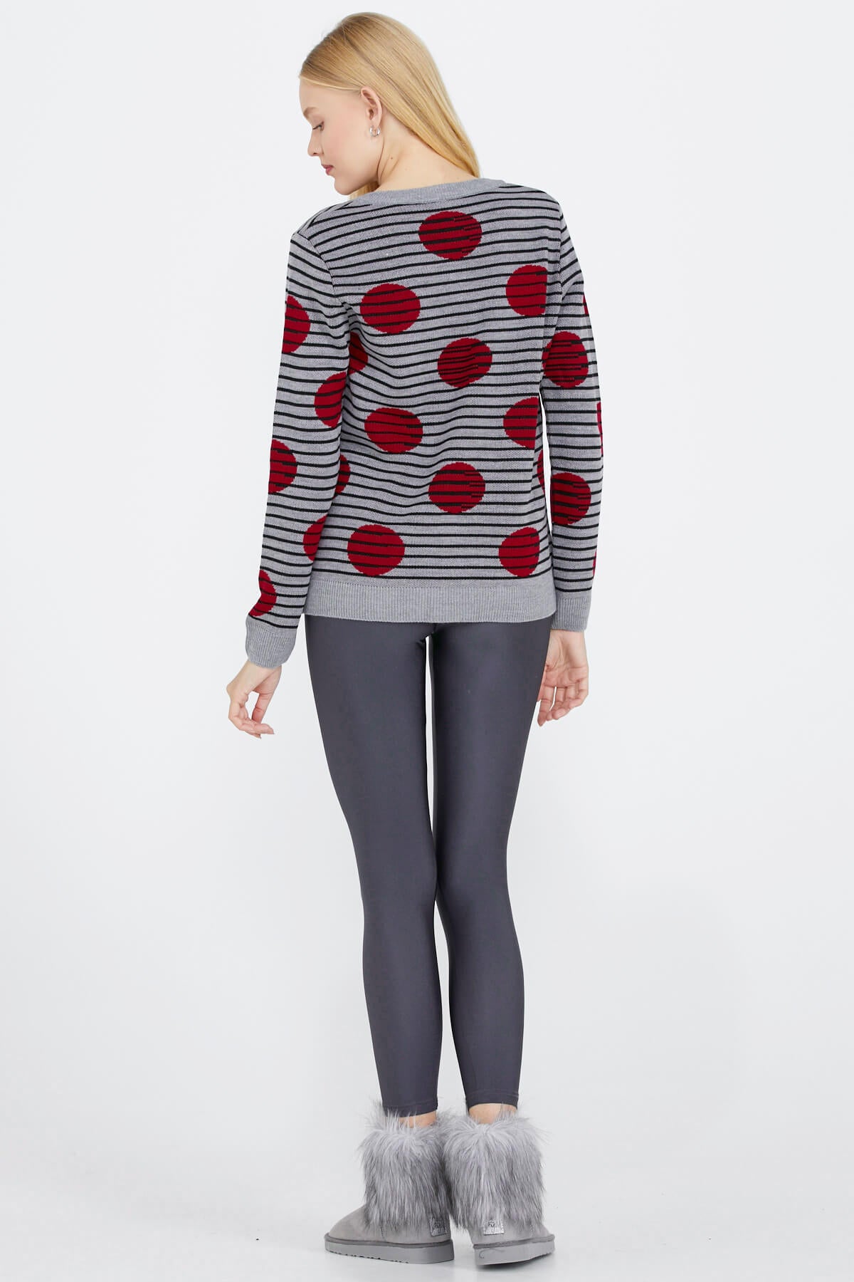 Sıfır Yaka Düğmeli Kadın Triko Ceket - Gri (3) Sementa