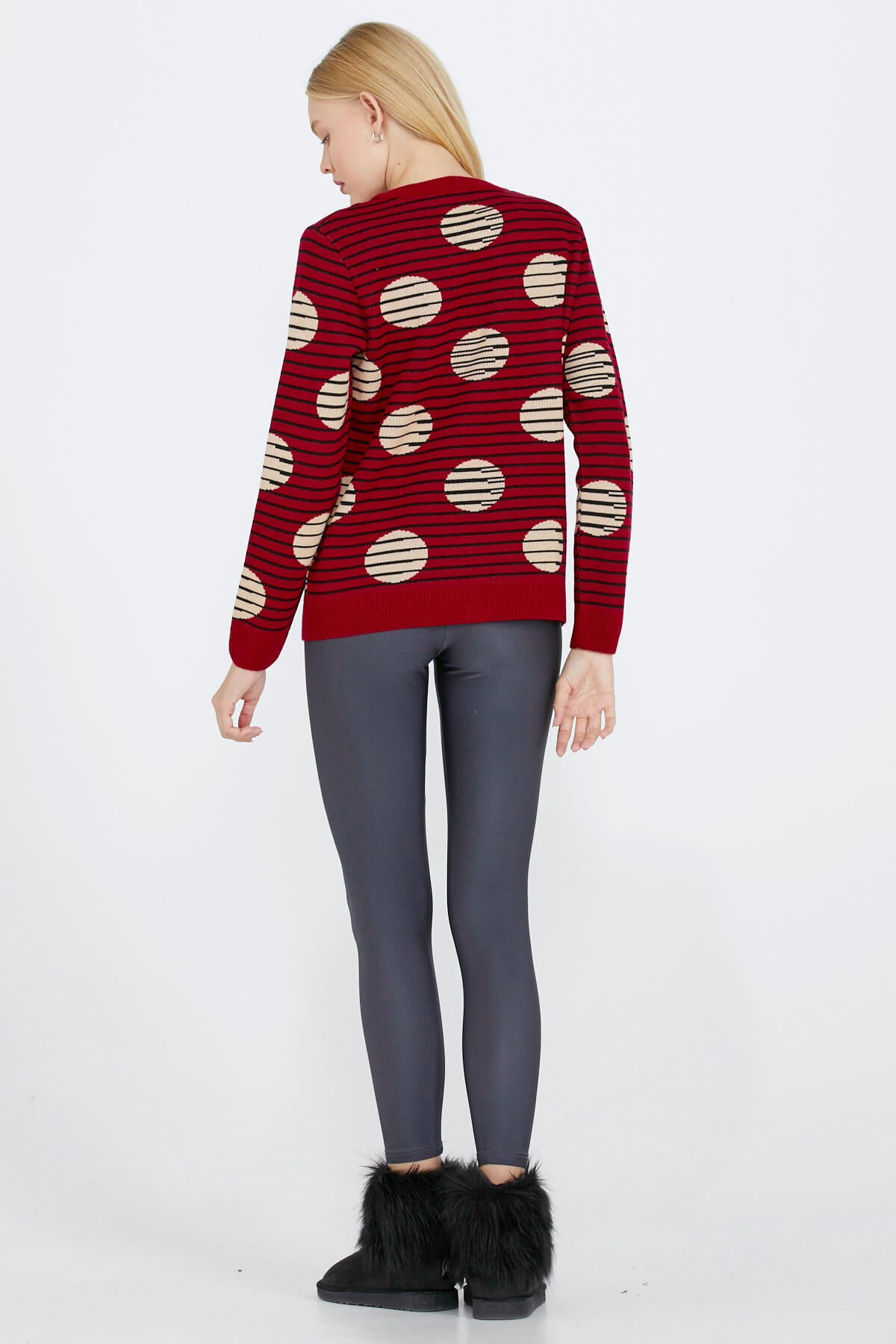 Sıfır Yaka Düğmeli Kadın Triko Ceket - Kırmızı (3) Sementa