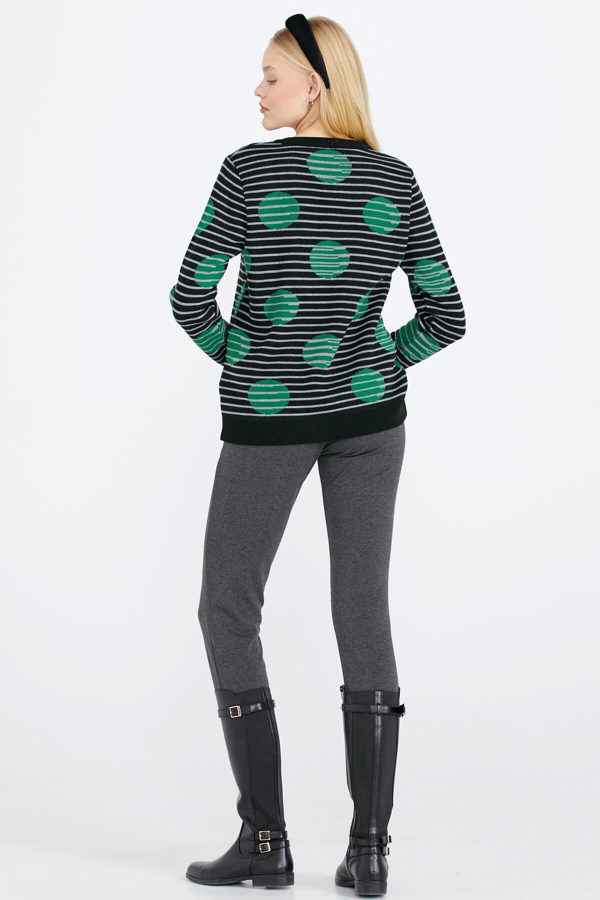 Sıfır Yaka Düğmeli Kadın Triko Ceket - Siyah (4) Sementa