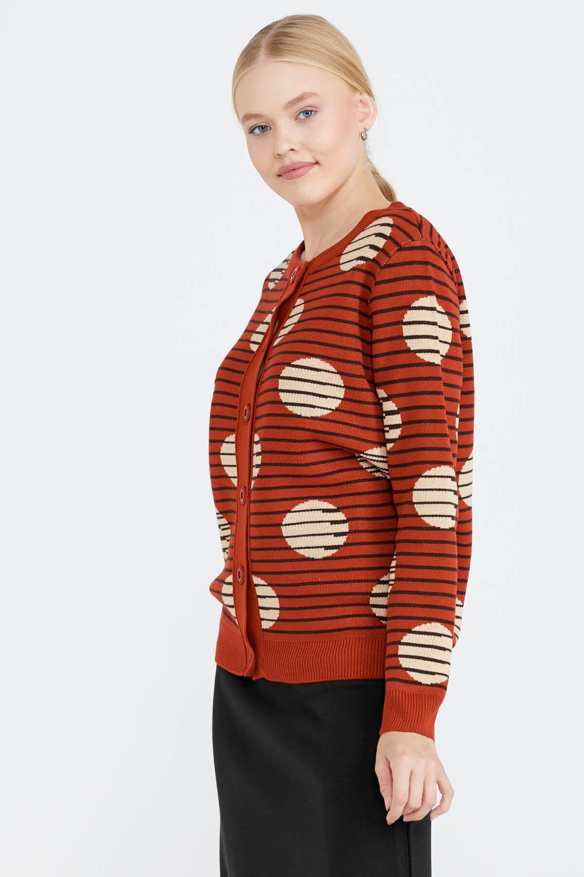 Sıfır Yaka Düğmeli Kadın Triko Ceket - Taba (3) Sementa