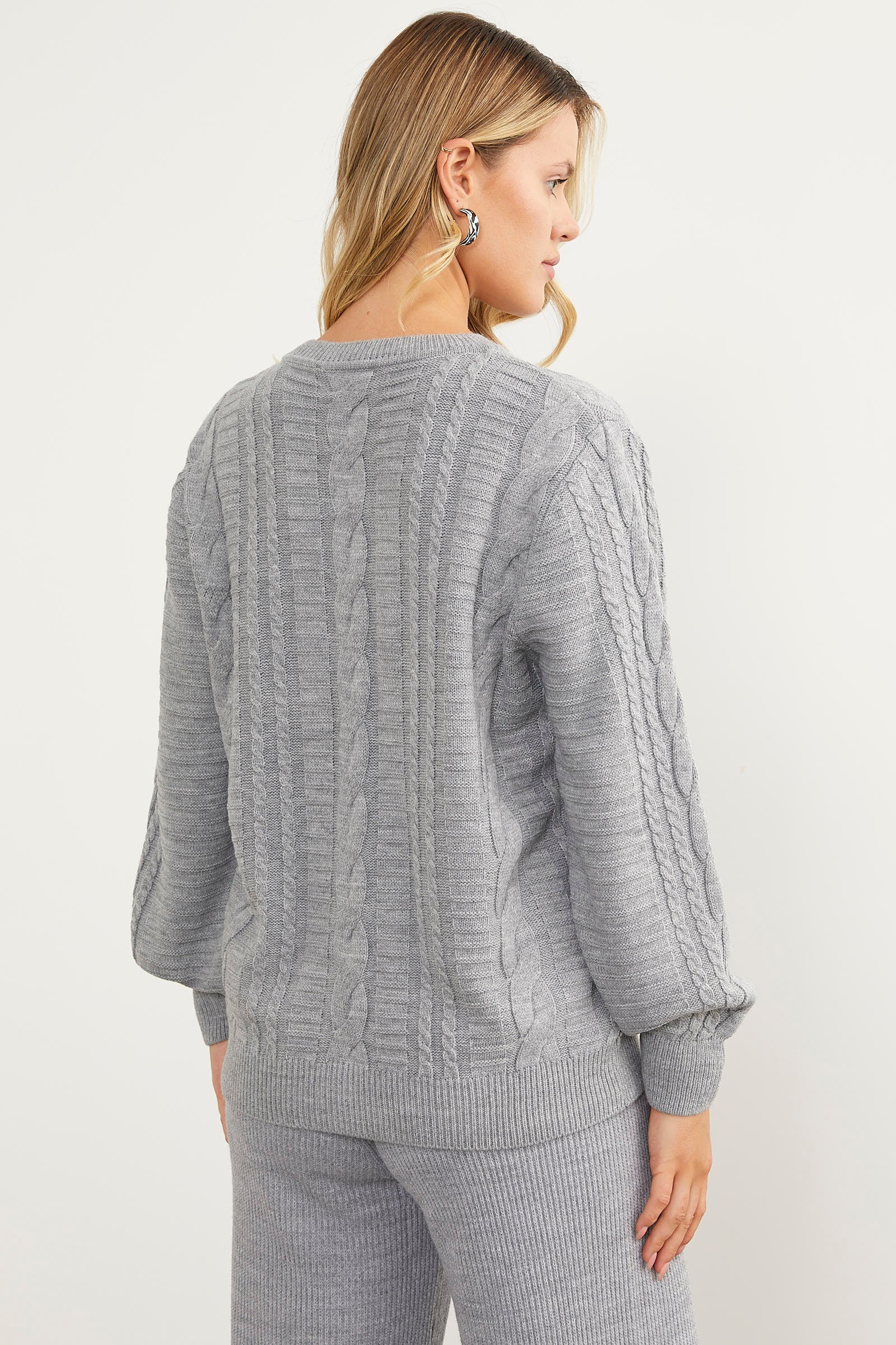 Sıfır Yaka Düğmeli Triko Hırka - Gri (7) Sementa