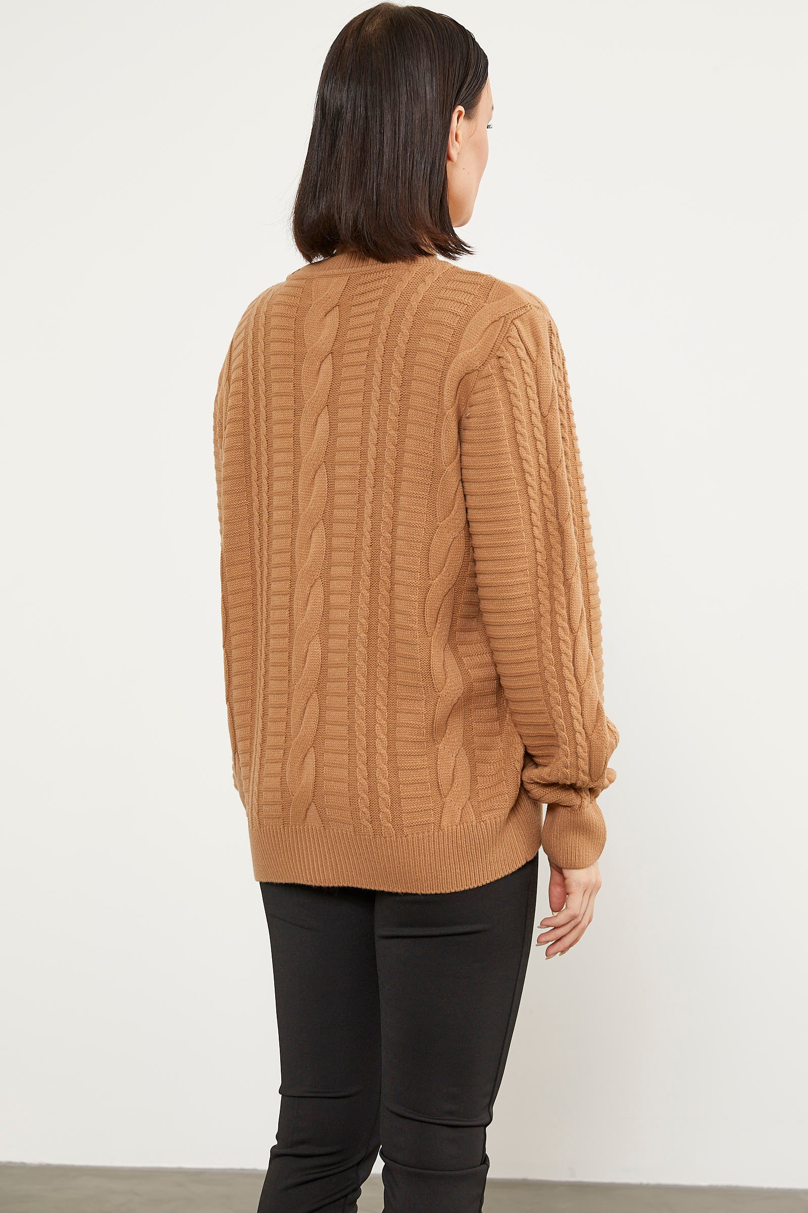 Sıfır Yaka Düğmeli Triko Hırka - Kamel (6) Sementa