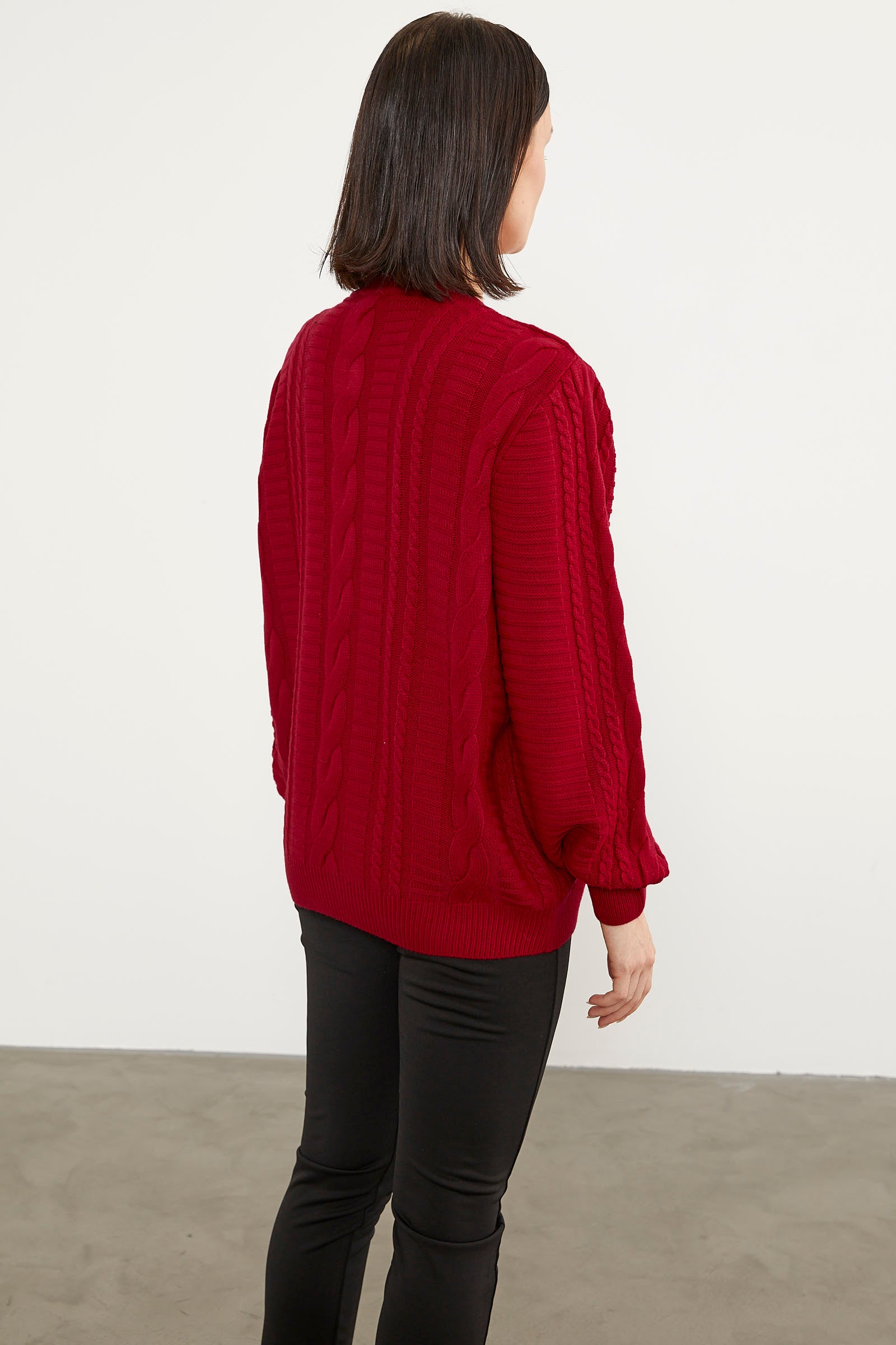 Sıfır Yaka Düğmeli Triko Hırka - Kırmızı (5) Sementa