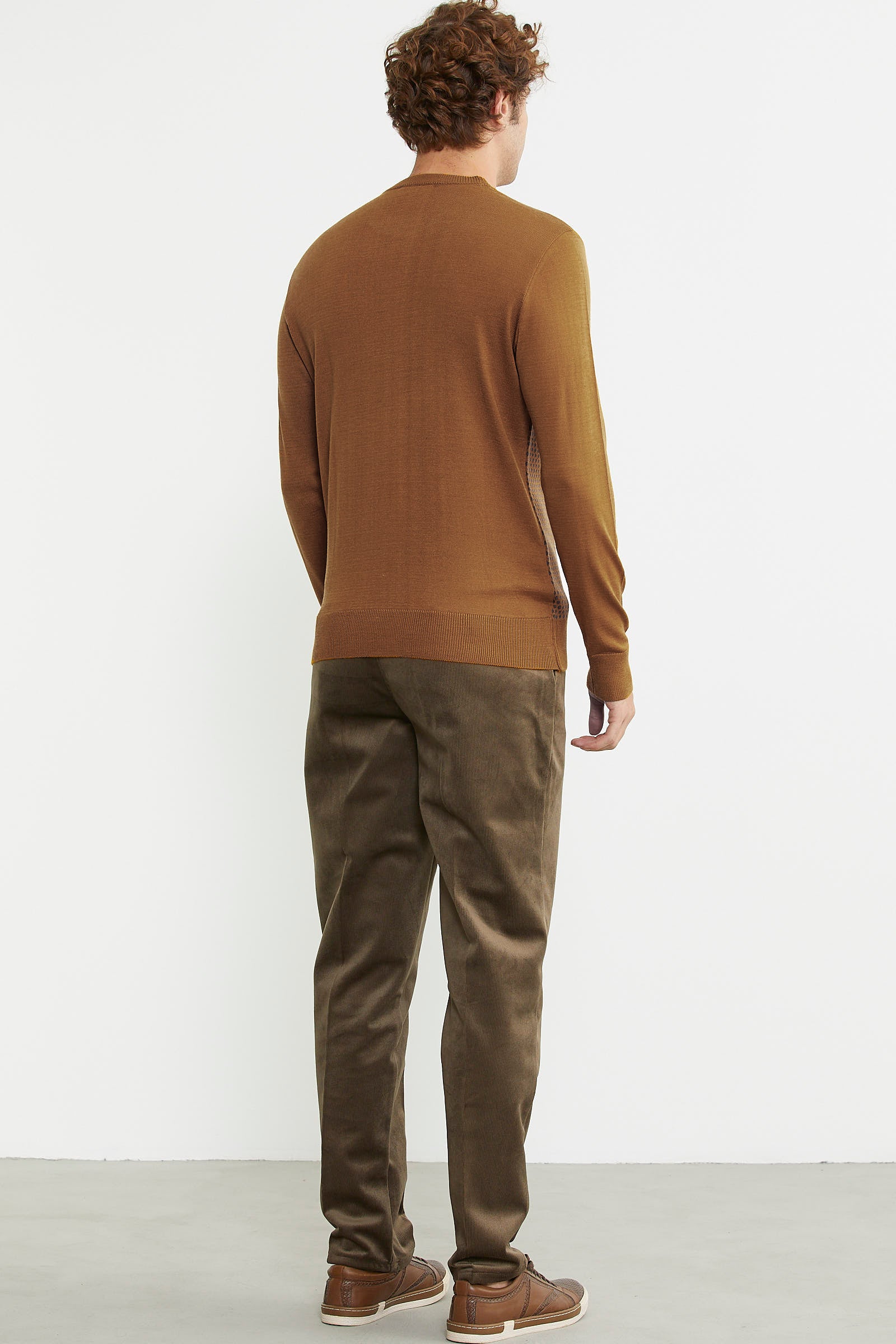 Sıfır Yaka Jakarlı Regular Fit Triko Kazak - Hardal - Sementa