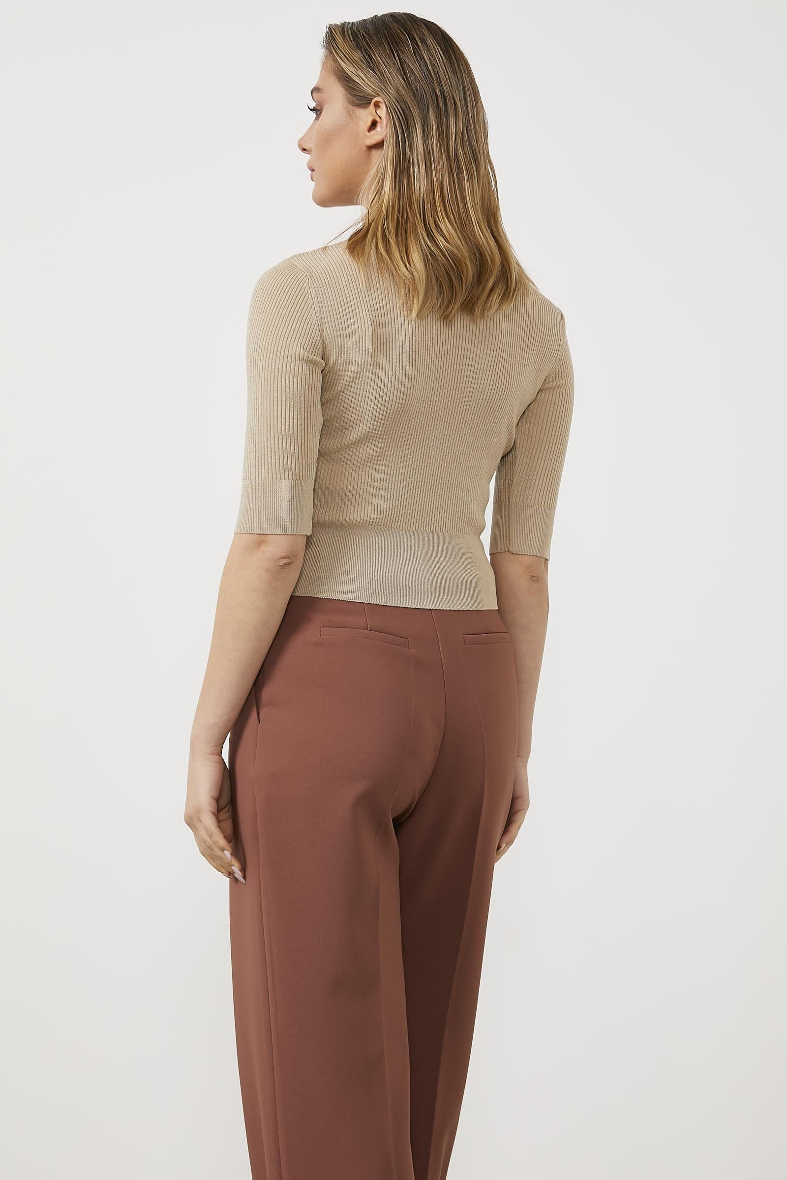 Sıfır Yaka Kapri Kol Triko Kazak - Bej (3) Sementa