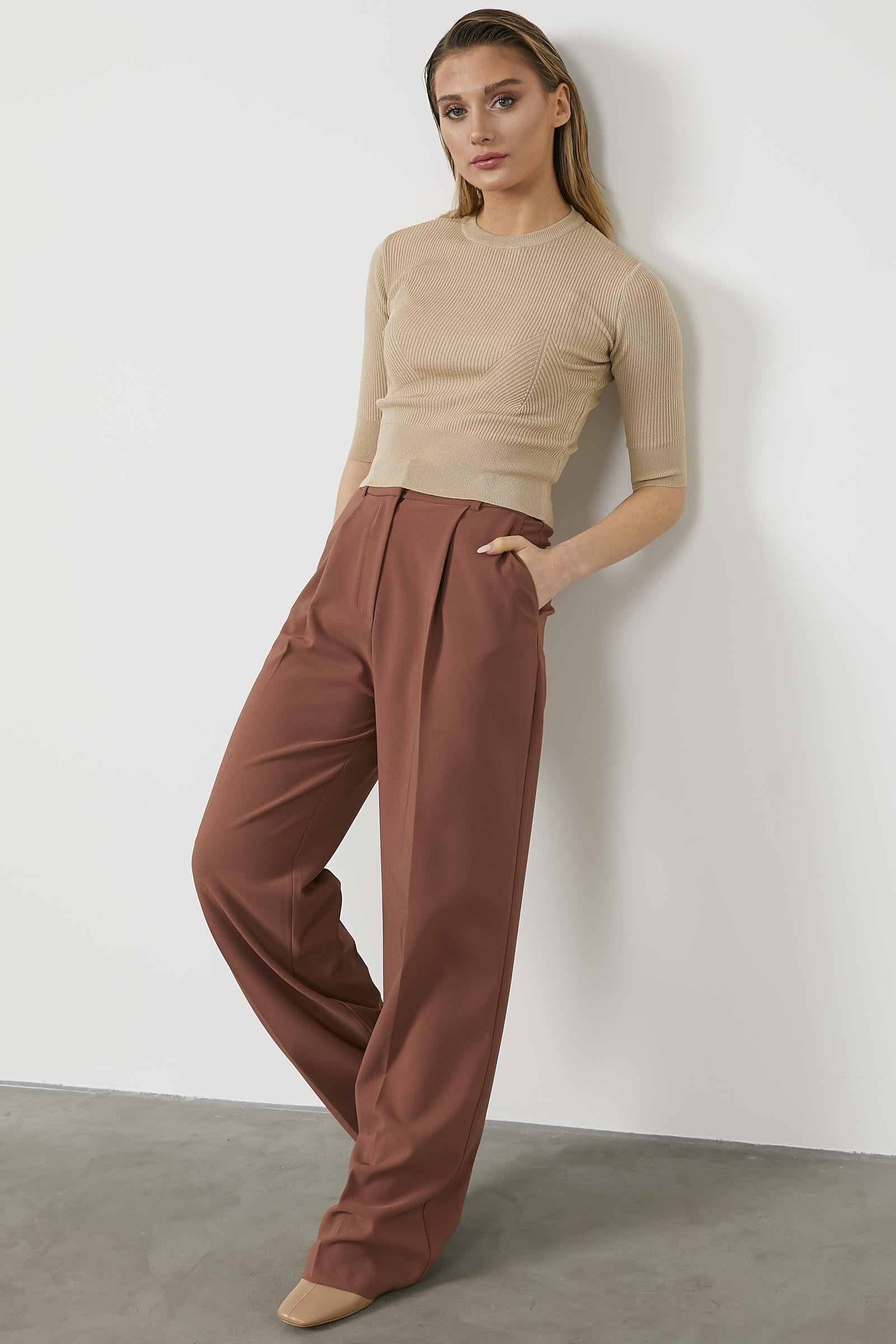 Sıfır Yaka Kapri Kol Triko Kazak - Bej (4) Sementa