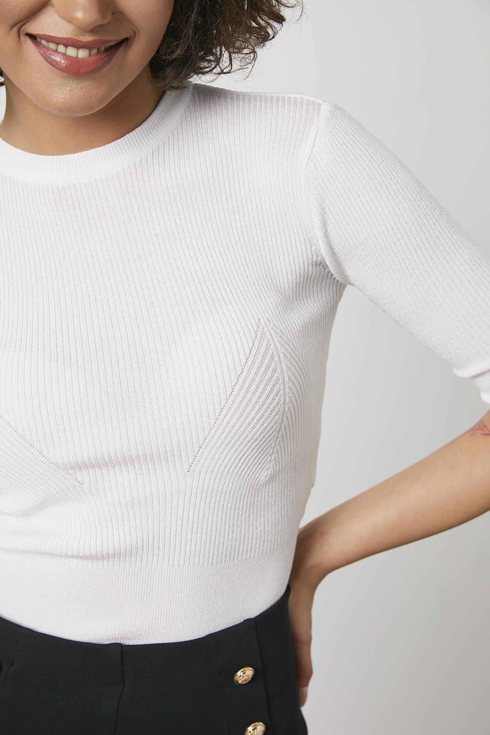 Sıfır Yaka Kapri Kol Triko Kazak - Beyaz (2) Sementa