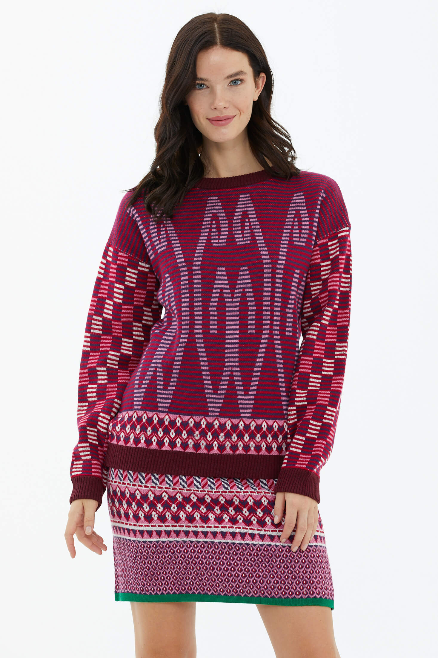 Sıfır Yaka Kazak Etek Triko Takım - Bordo (1) Sementa