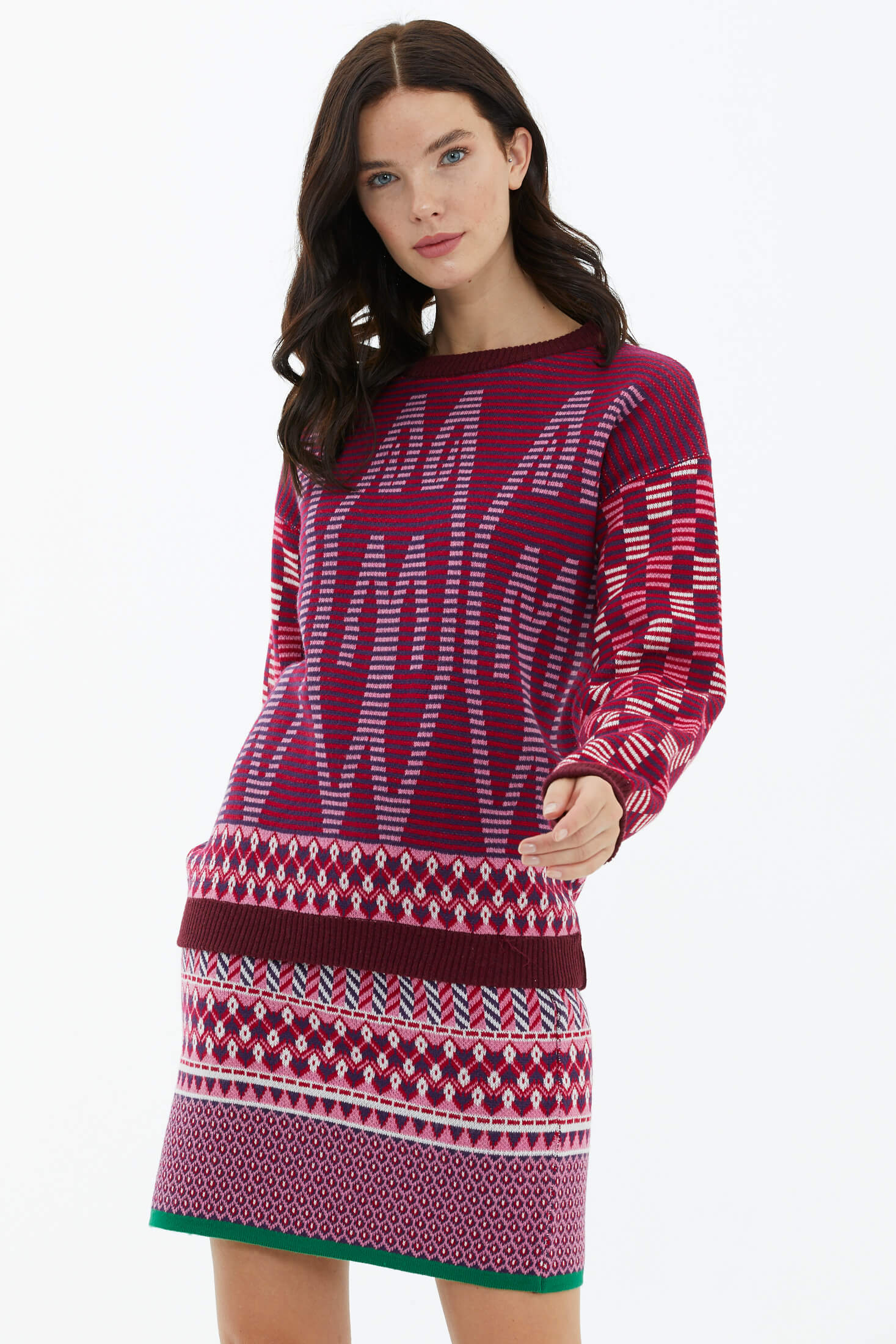 Sıfır Yaka Kazak Etek Triko Takım - Bordo (3) Sementa