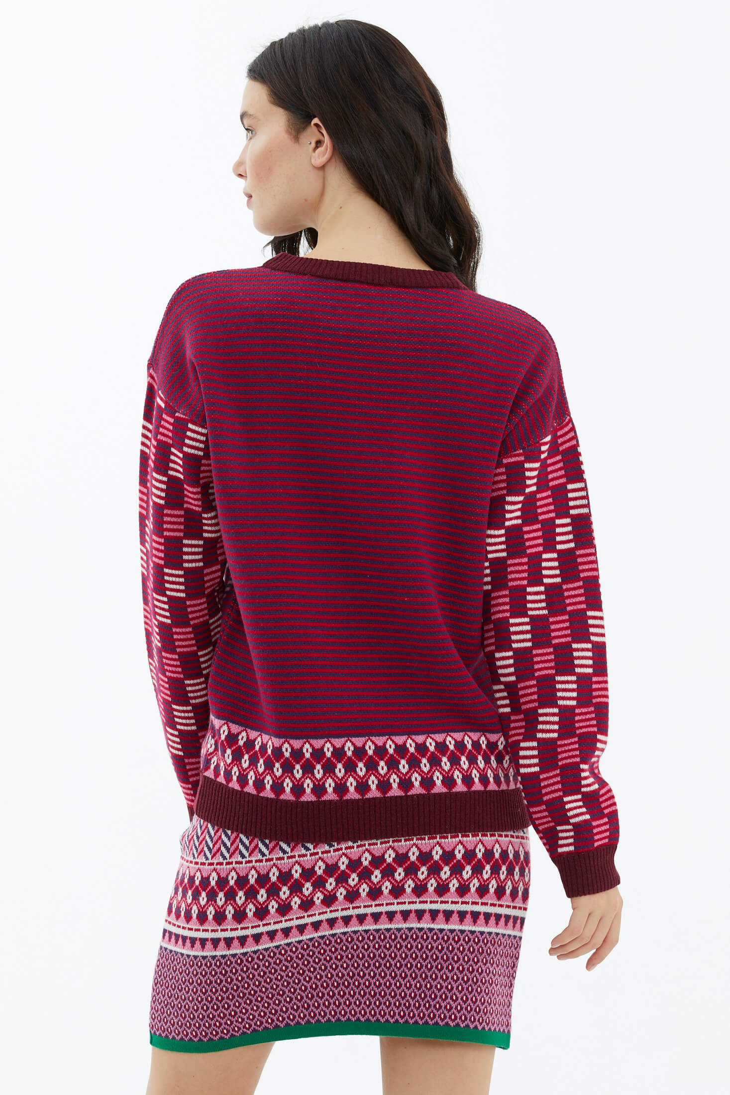 Sıfır Yaka Kazak Etek Triko Takım - Bordo (5) Sementa