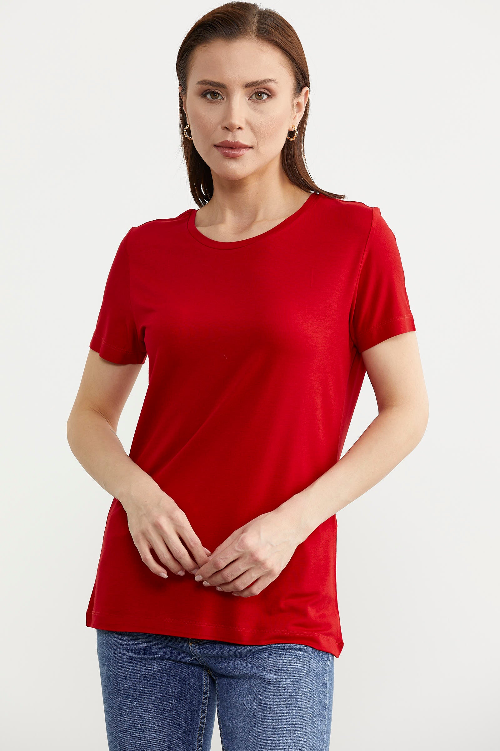 Sıfır Yaka Kısa Kol Basic Tişört - Kırmızı (2) Sementa