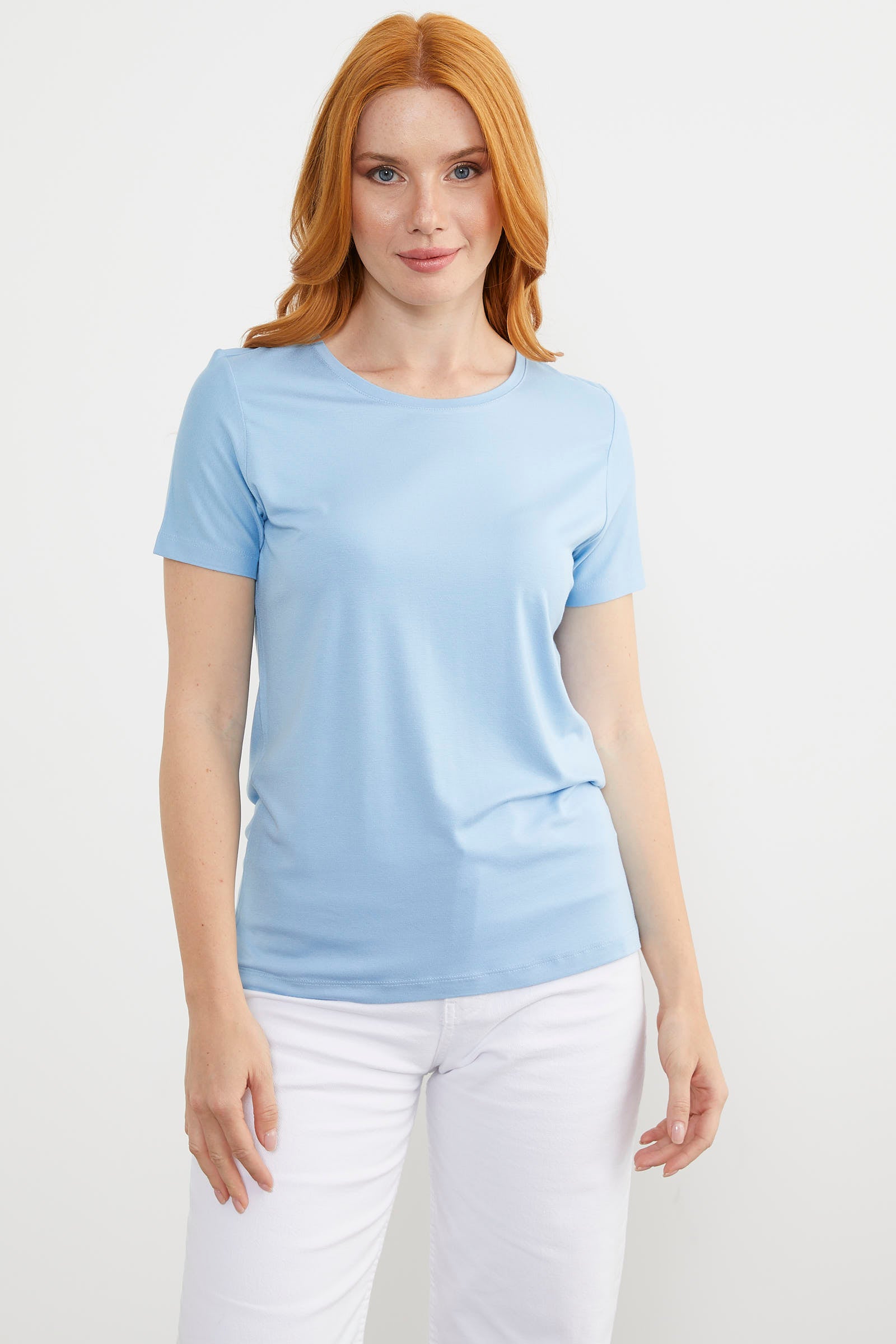 Sıfır Yaka Kısa Kol Basic Tişört - Mavi (1) Sementa