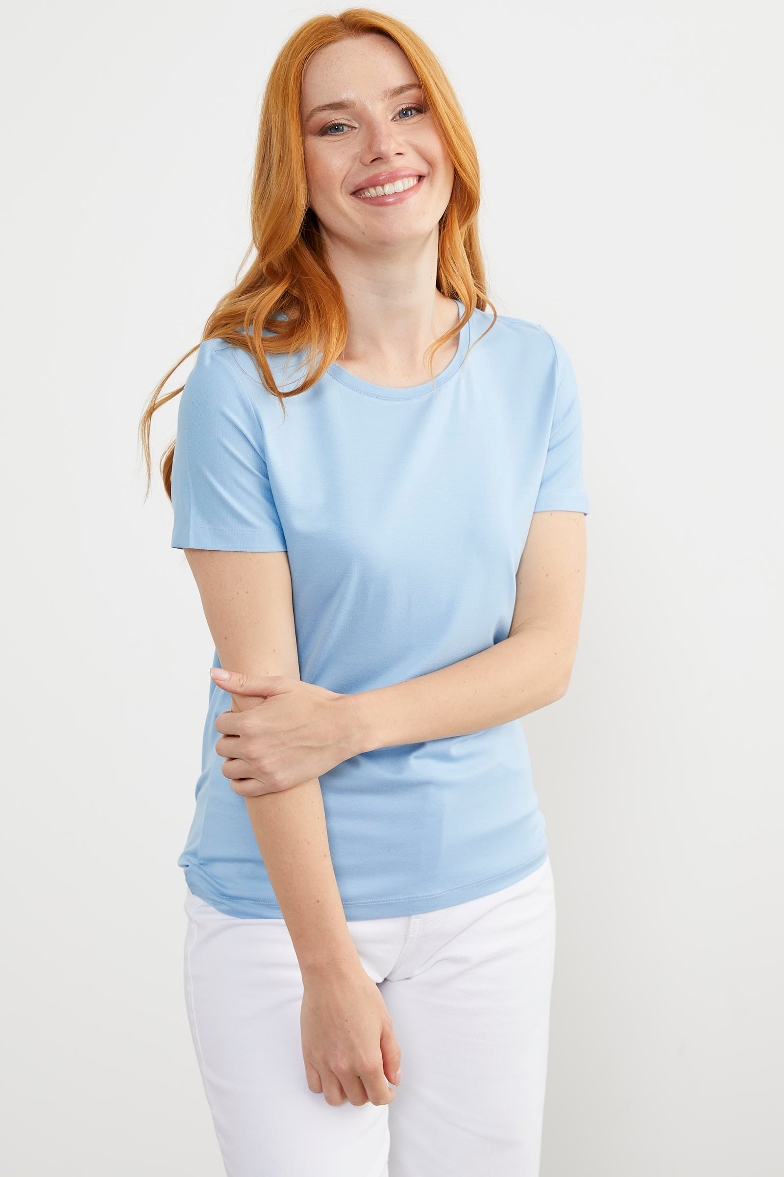 Sıfır Yaka Kısa Kol Basic Tişört - Mavi (4) Sementa