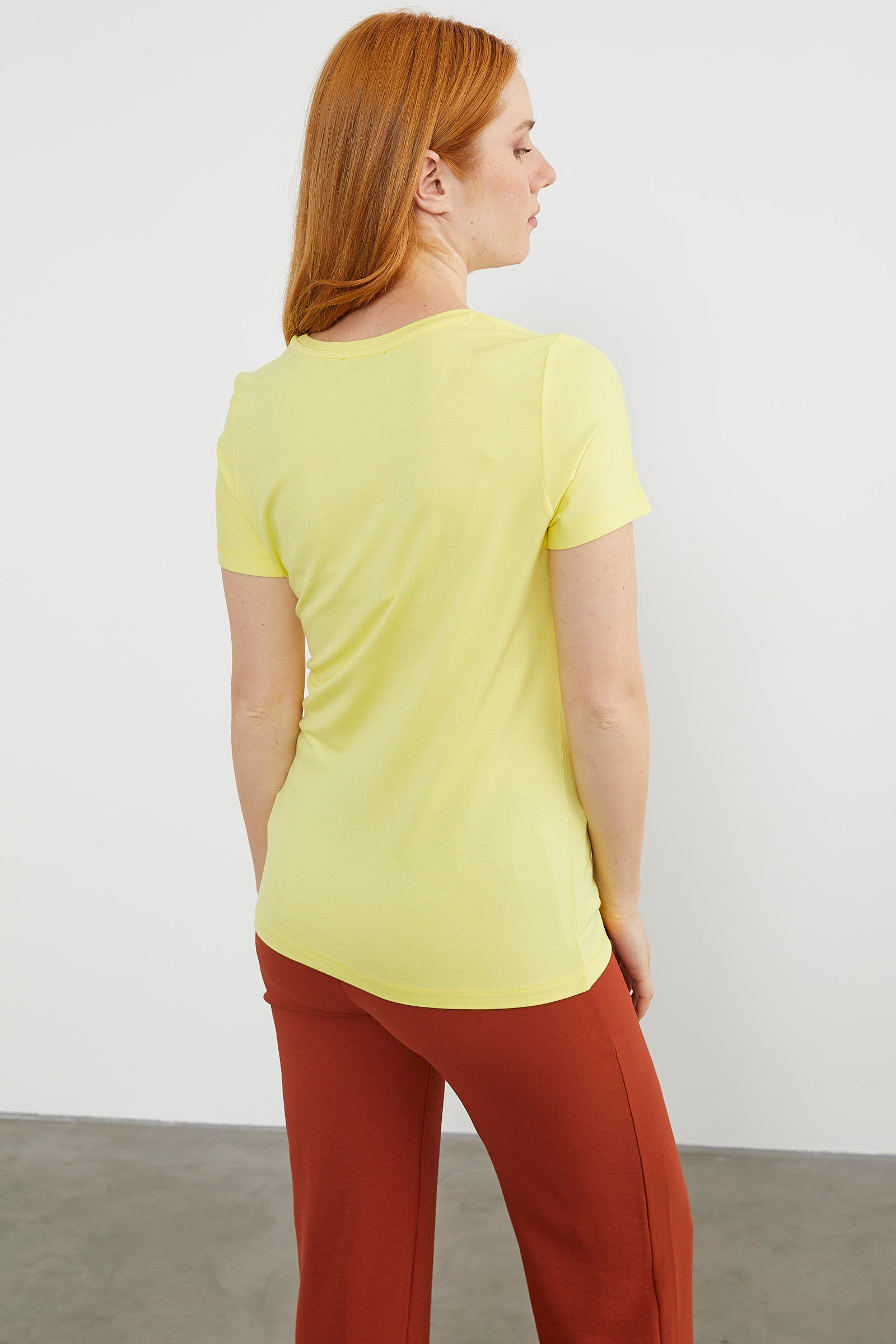 Sıfır Yaka Kısa Kol Basic Tişört - Sarı (5) Sementa