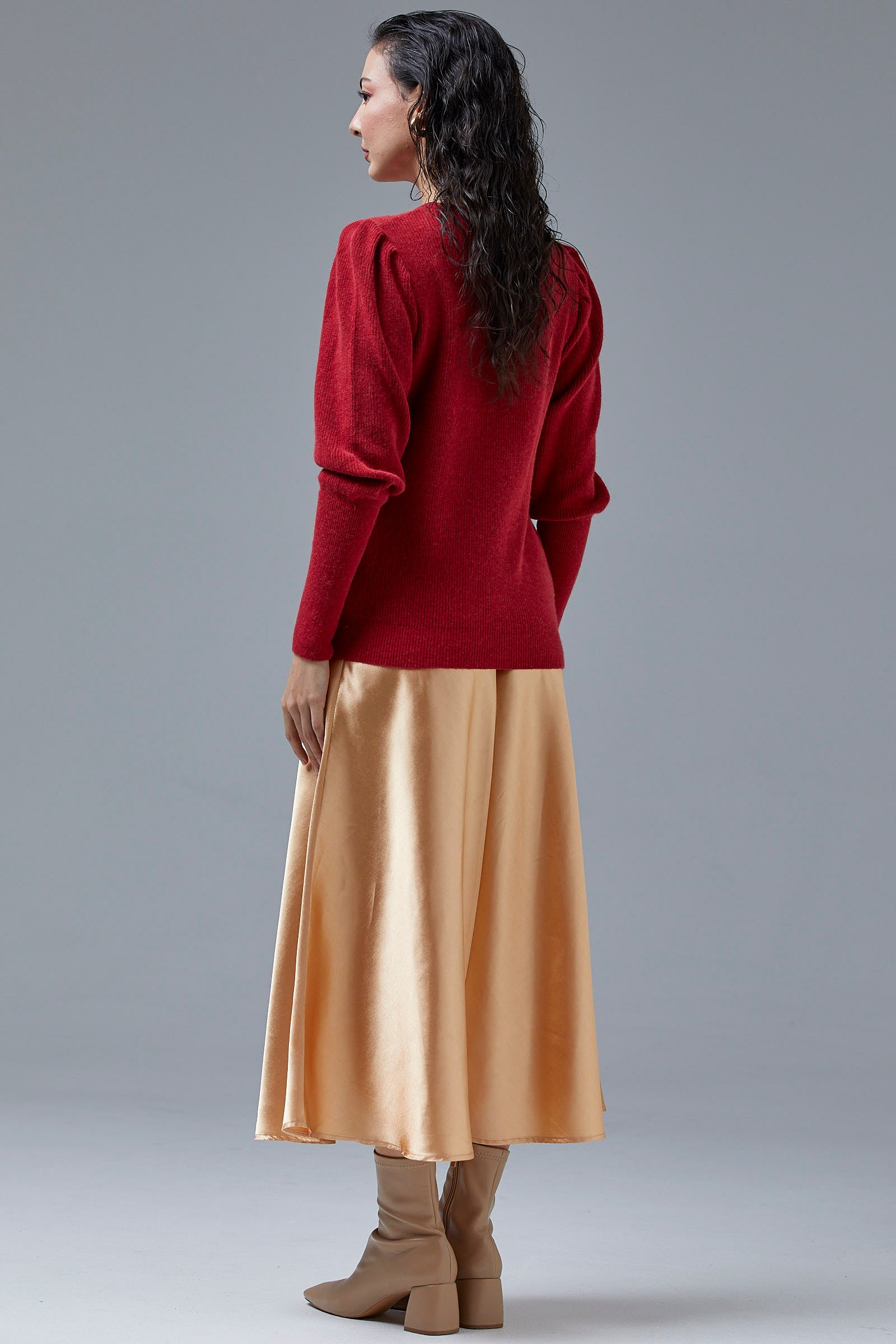 Sıfır Yaka Omuzları Düğmeli Triko Kazak - Kırmızı (5) Sementa