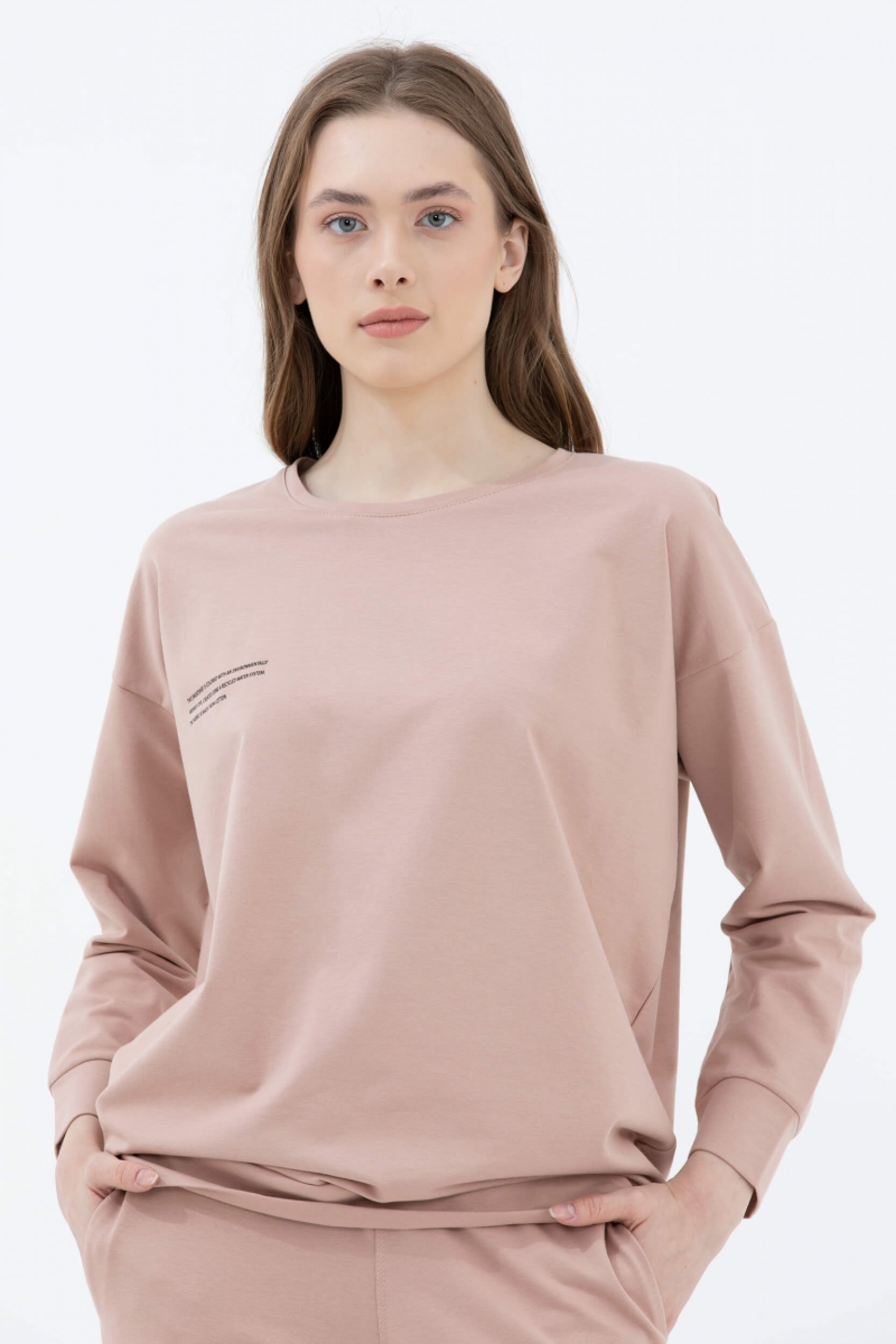 Sıfır Yaka Oversize Sweat - Bej (2) Sementa