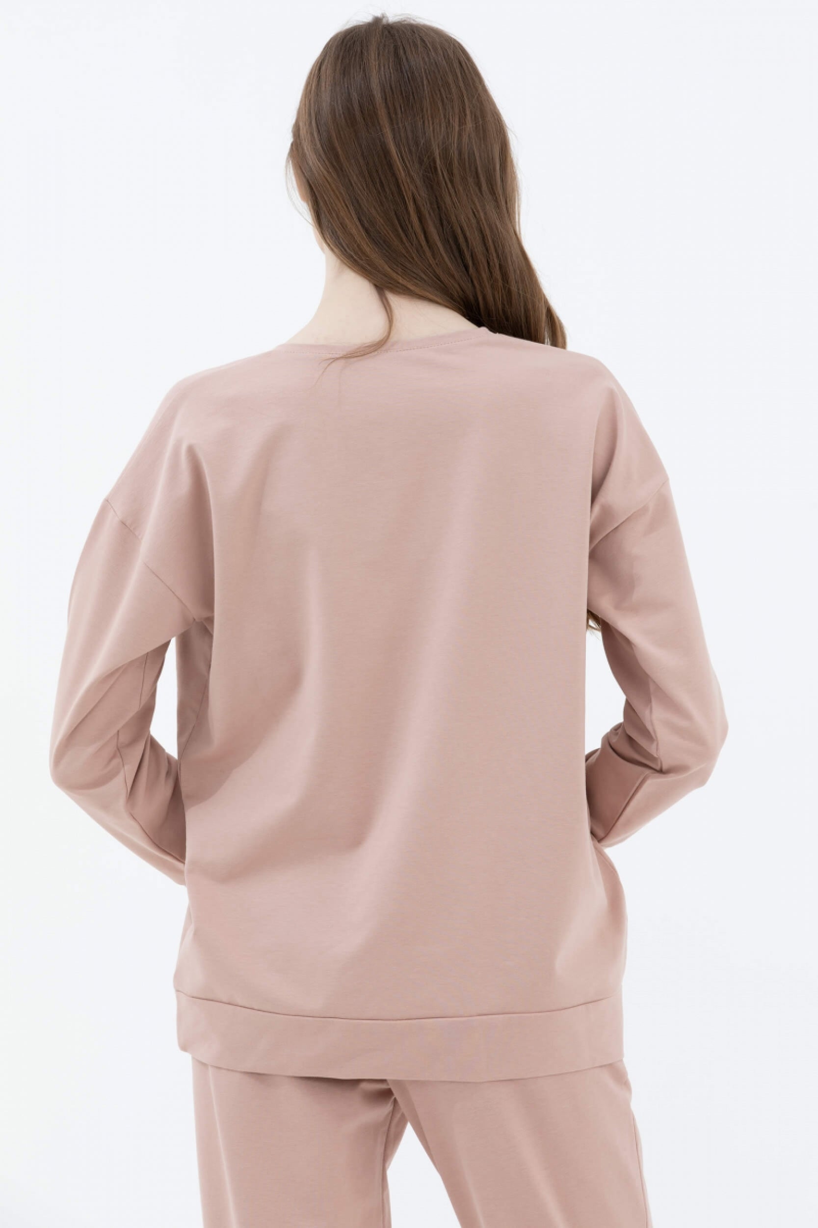 Sıfır Yaka Oversize Sweat - Bej (4) Sementa