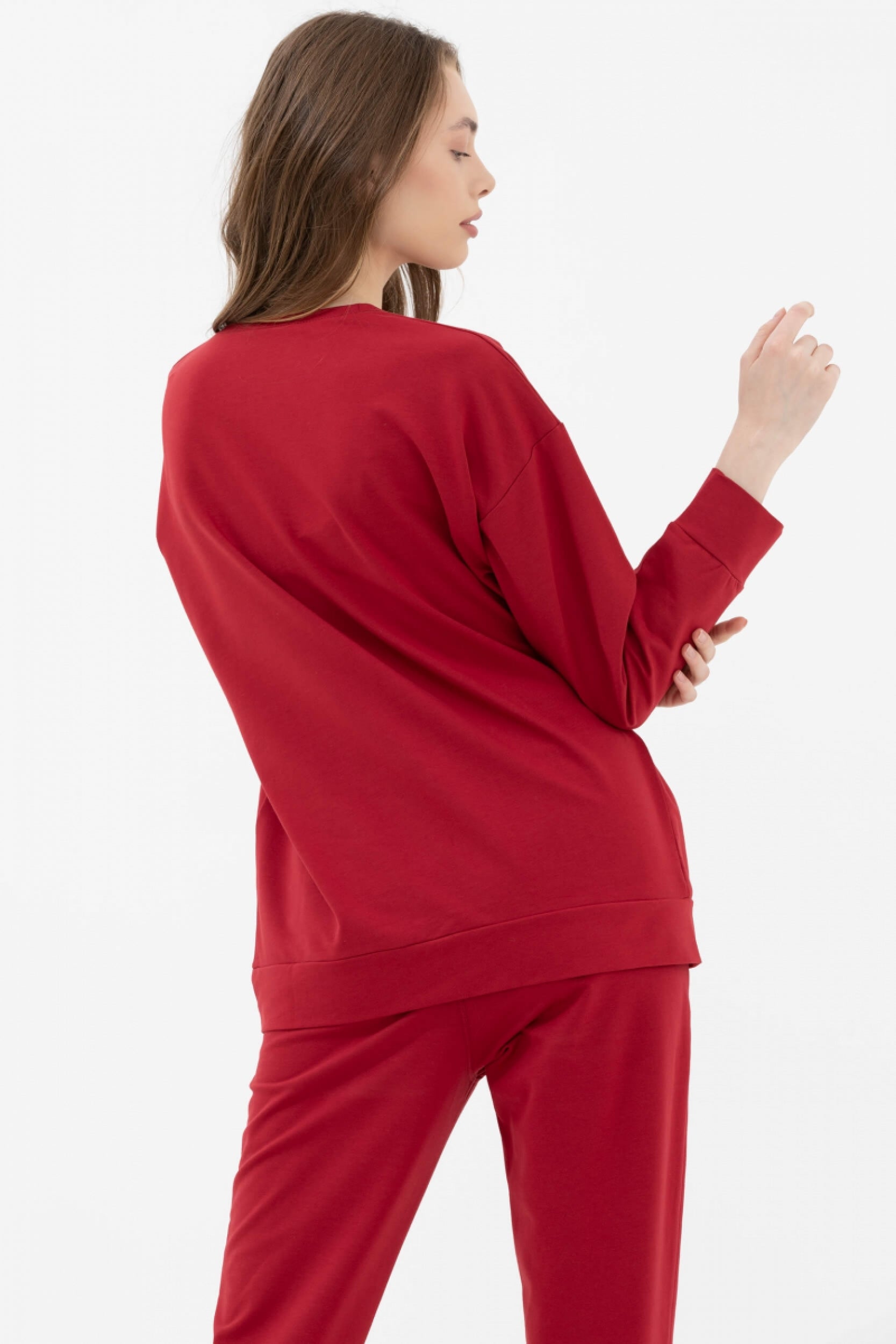 Sıfır Yaka Oversize Sweat - Bordo (4) Sementa