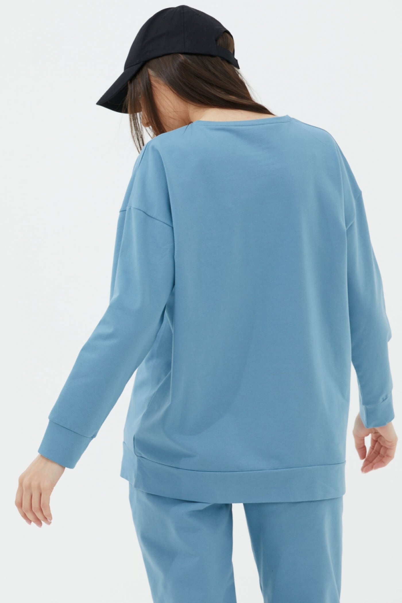 Sıfır Yaka Oversize Sweat - Mavi (4) Sementa