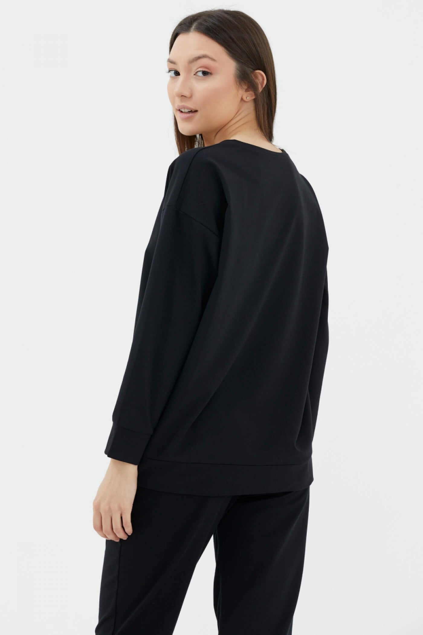 Sıfır Yaka Oversize Sweat - Siyah (4) Sementa