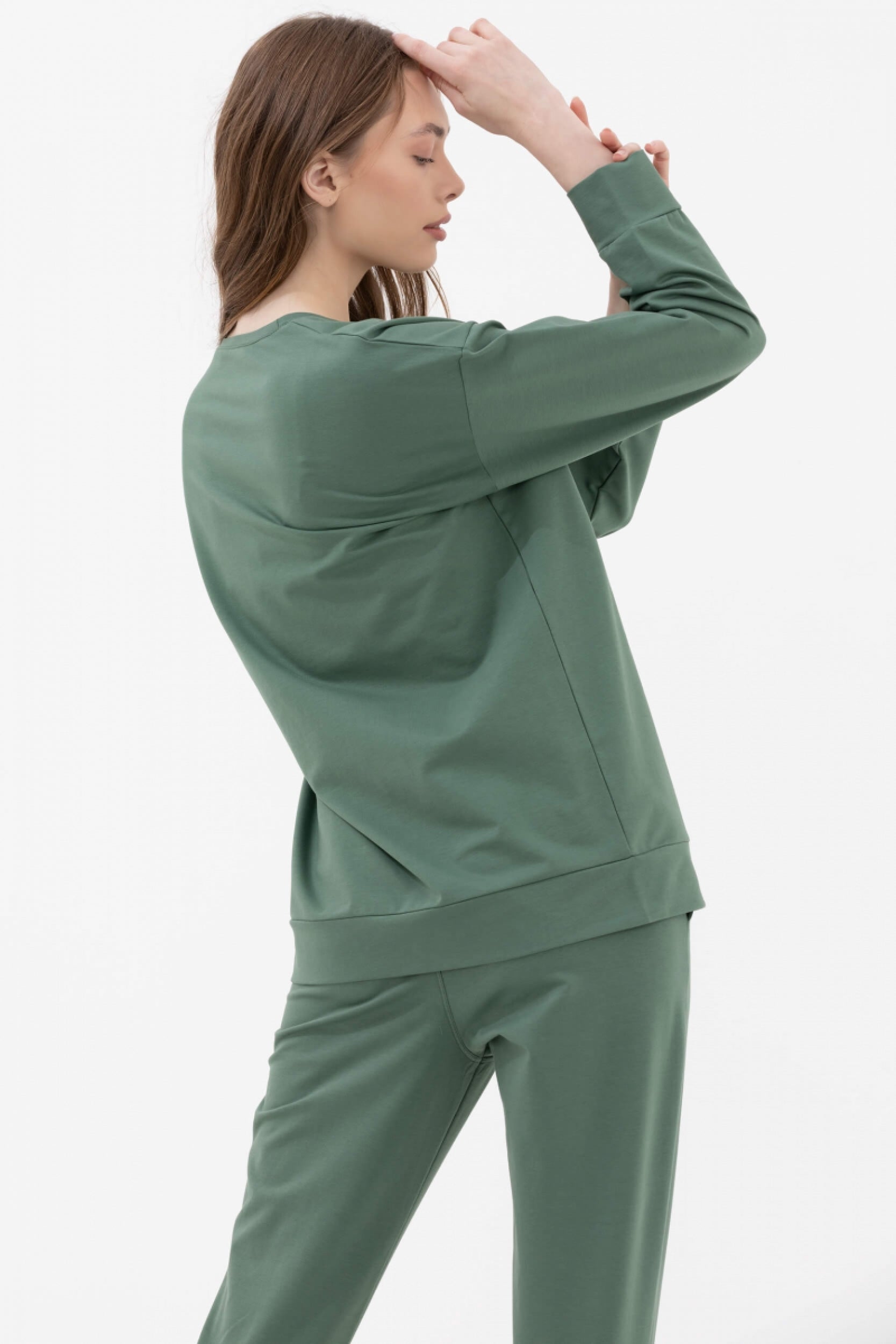 Sıfır Yaka Oversize Sweat - Yeşil (4) Sementa