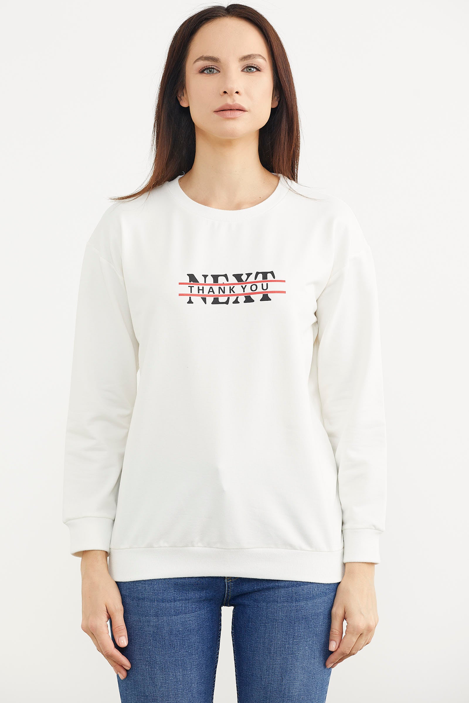 Sıfır Yaka Oversize Sweatshirt - Ekru (1) Sementa