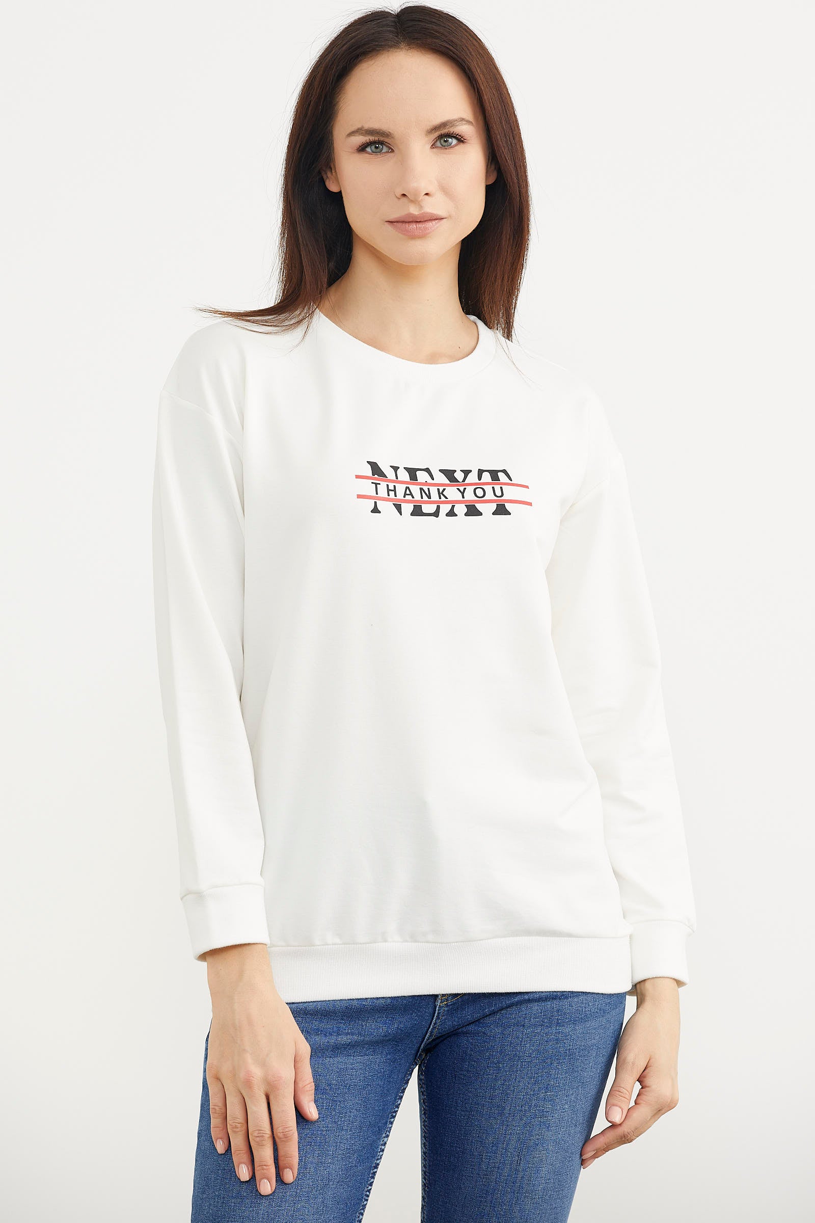 Sıfır Yaka Oversize Sweatshirt - Ekru (2) Sementa