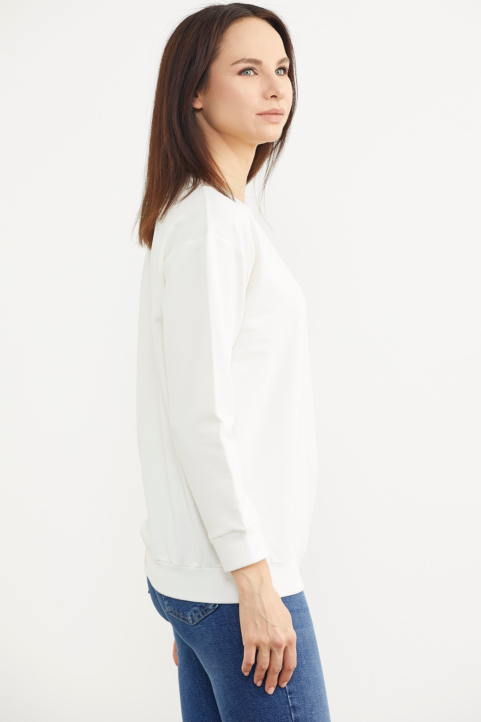 Sıfır Yaka Oversize Sweatshirt - Ekru (4) Sementa