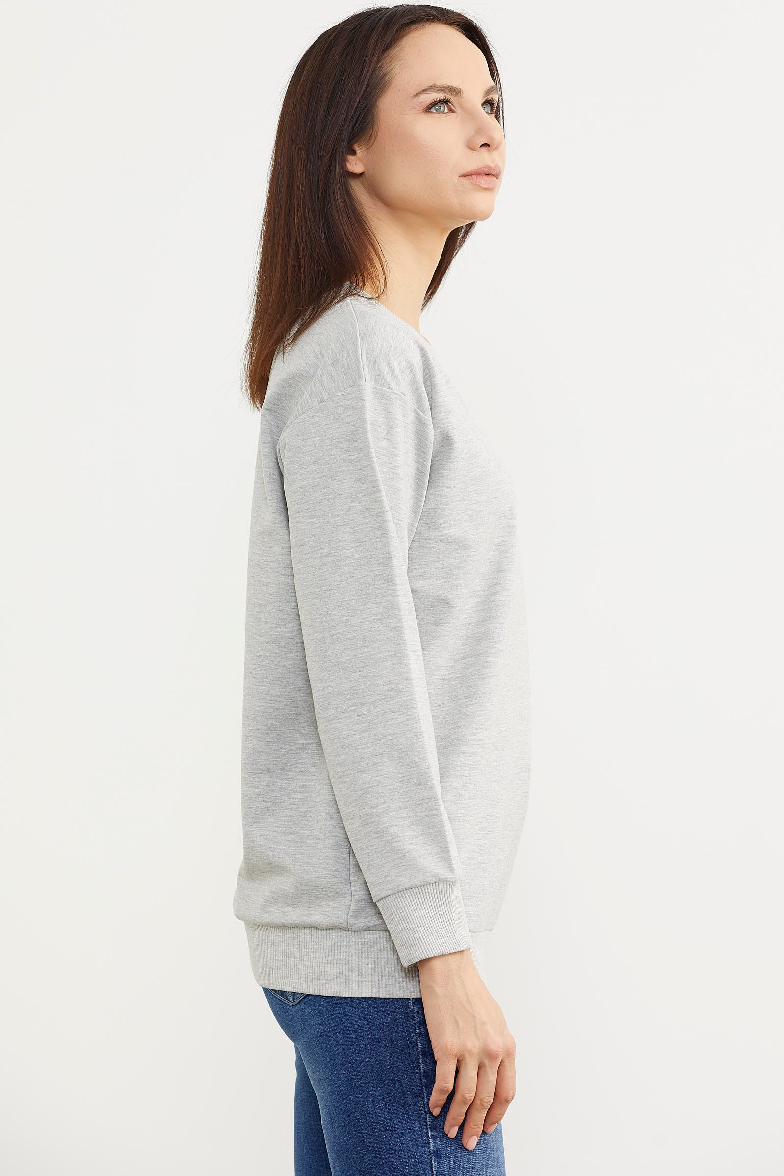 Sıfır Yaka Oversize Sweatshirt - Gri (3) Sementa