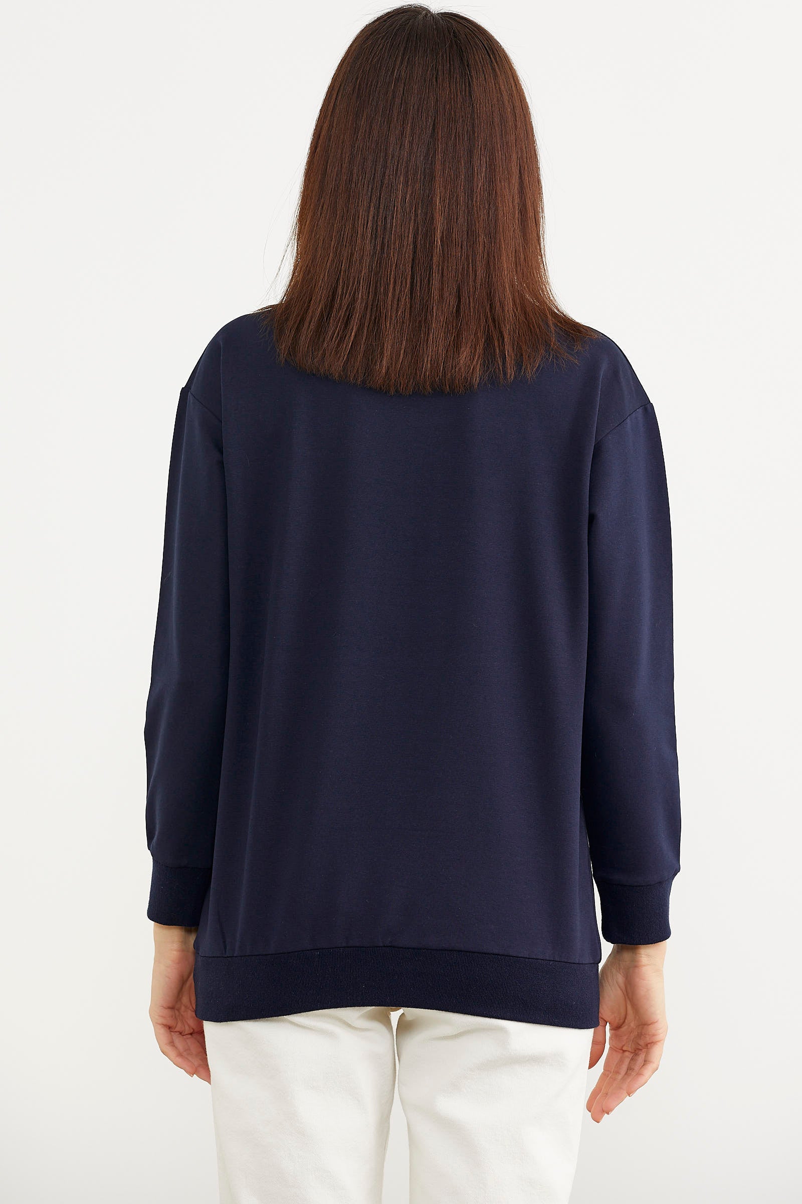 Sıfır Yaka Oversize Sweatshirt - Lacivert (4) Sementa