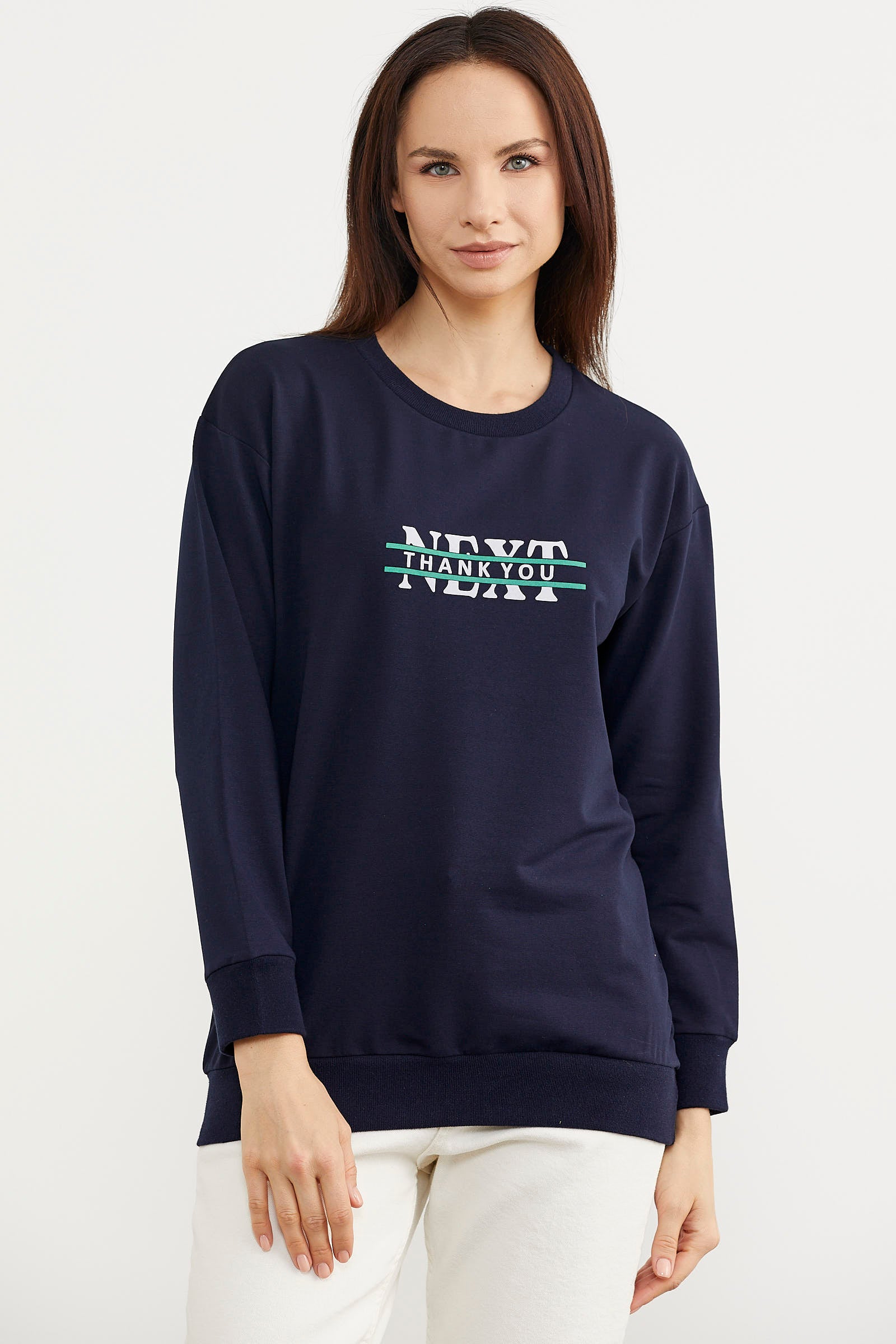 Sıfır Yaka Oversize Sweatshirt - Lacivert (3) Sementa