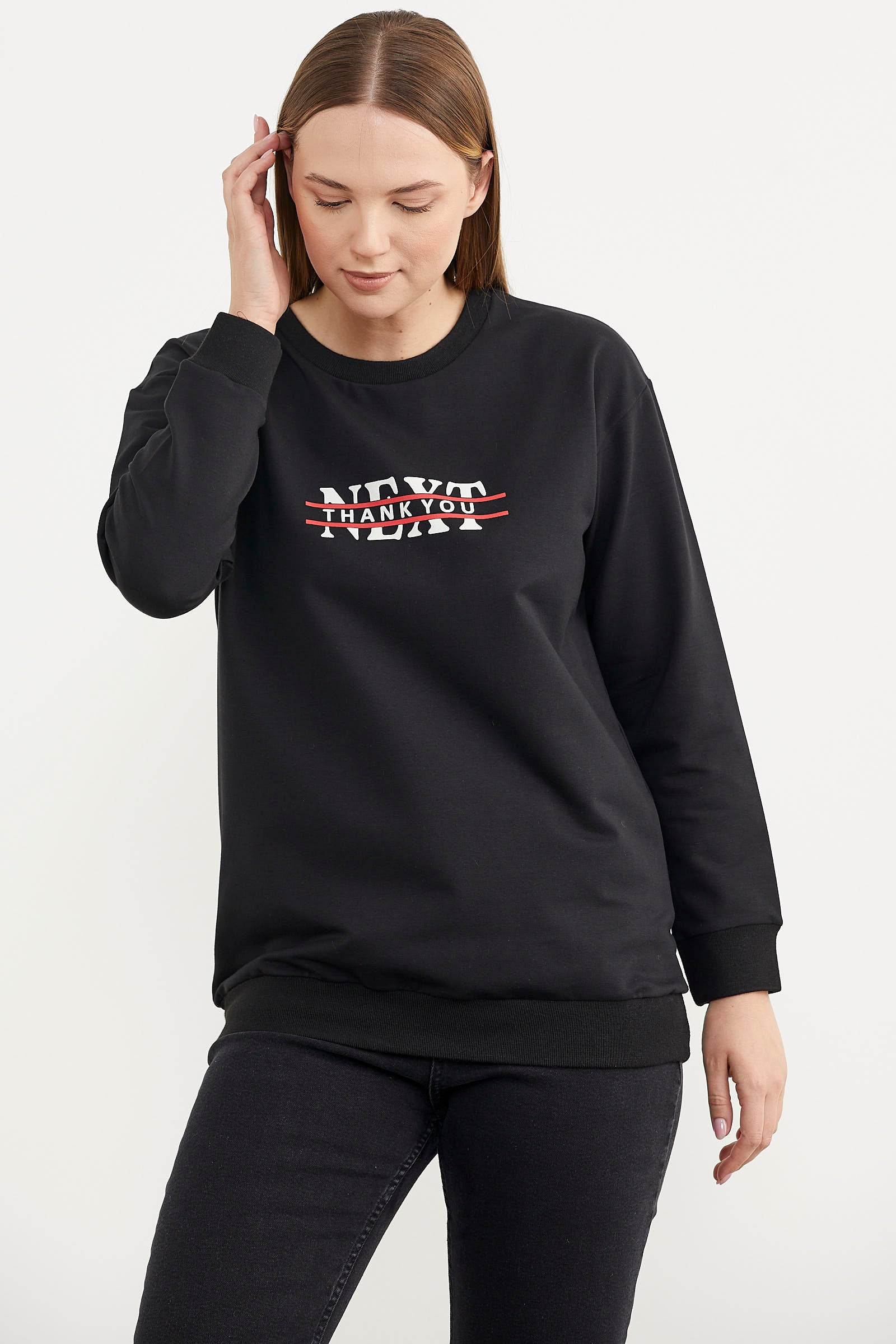 Sıfır Yaka Oversize Sweatshirt - Siyah (2) Sementa